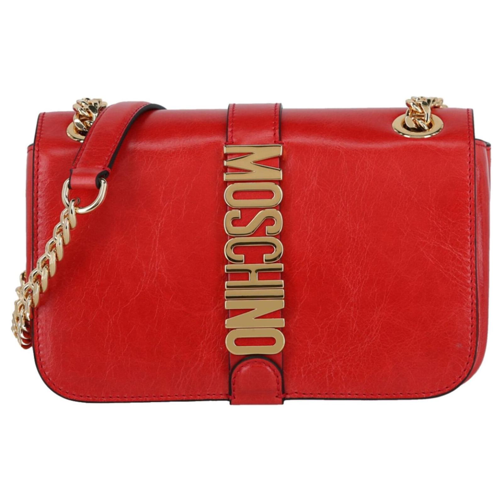 Moschino Logo Leather Shoulder Bag Red Ponystyle calfskin ref.796663