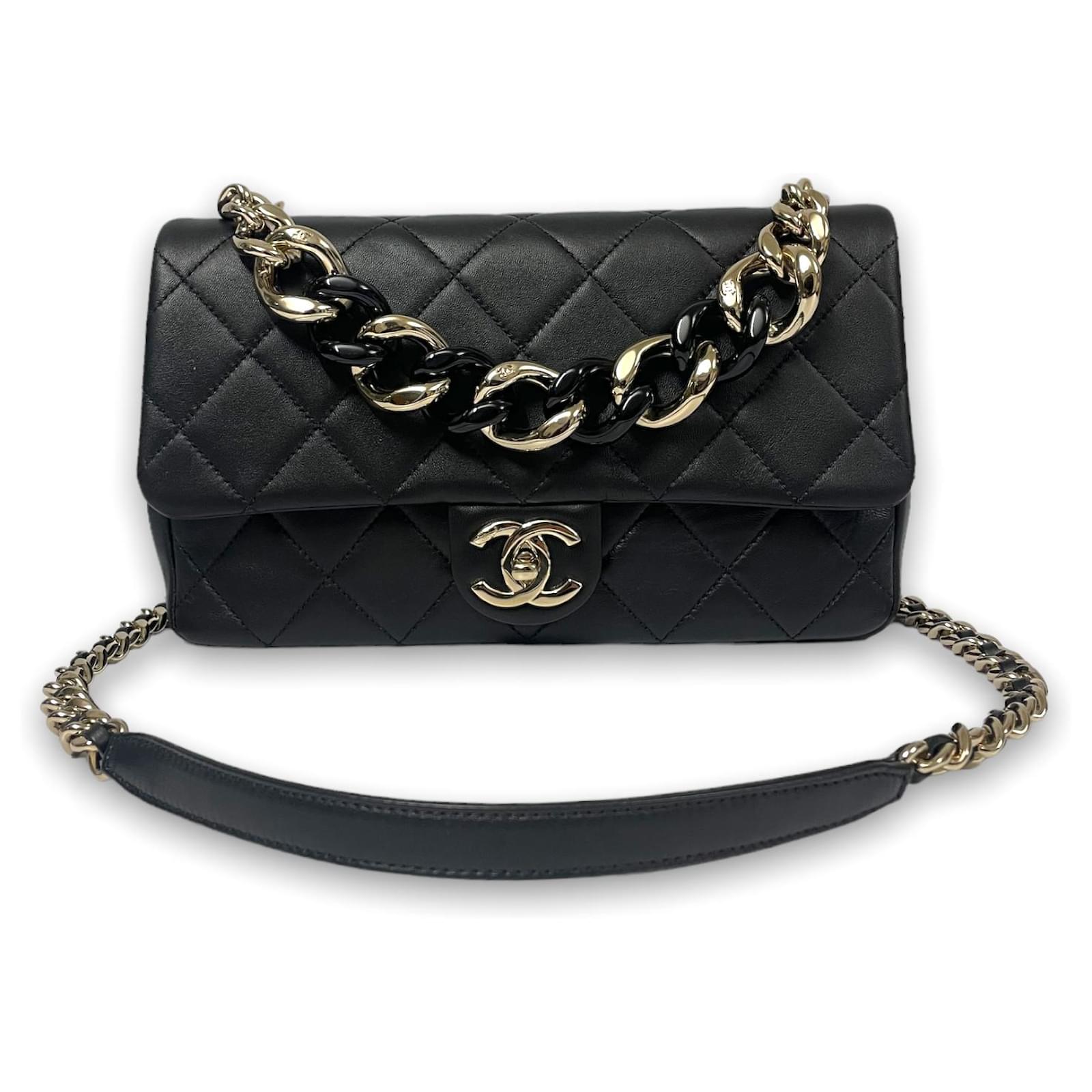 Chanel Flap Bag Big Chain Medium Black Lambskin Gold Leather ref