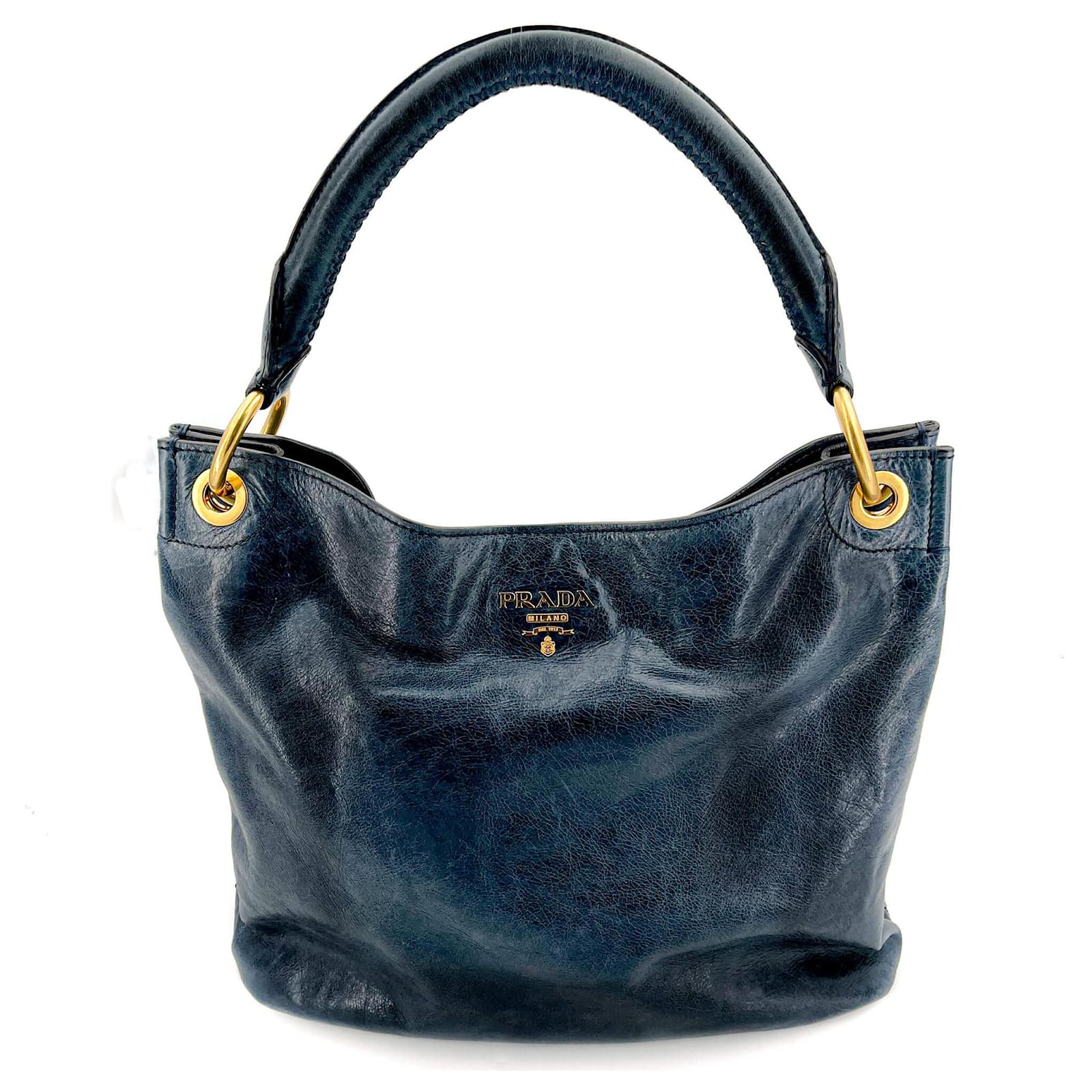 Prada Épaule Hobo Cuir Bleu-Gris Joli Closet