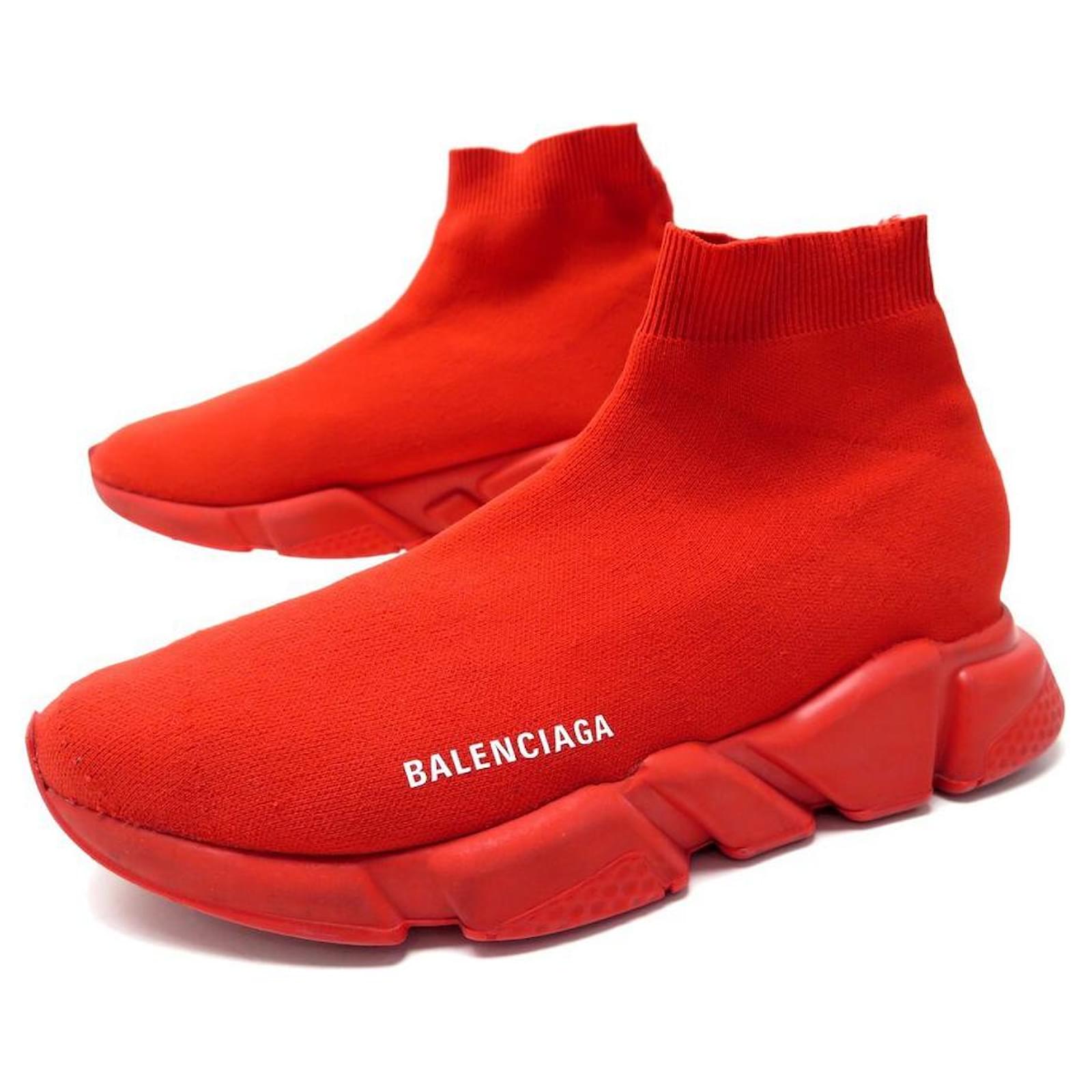 Balenciaga Red Knit All Over Logo Speed Trainers Cotton ref790954  Joli  Closet