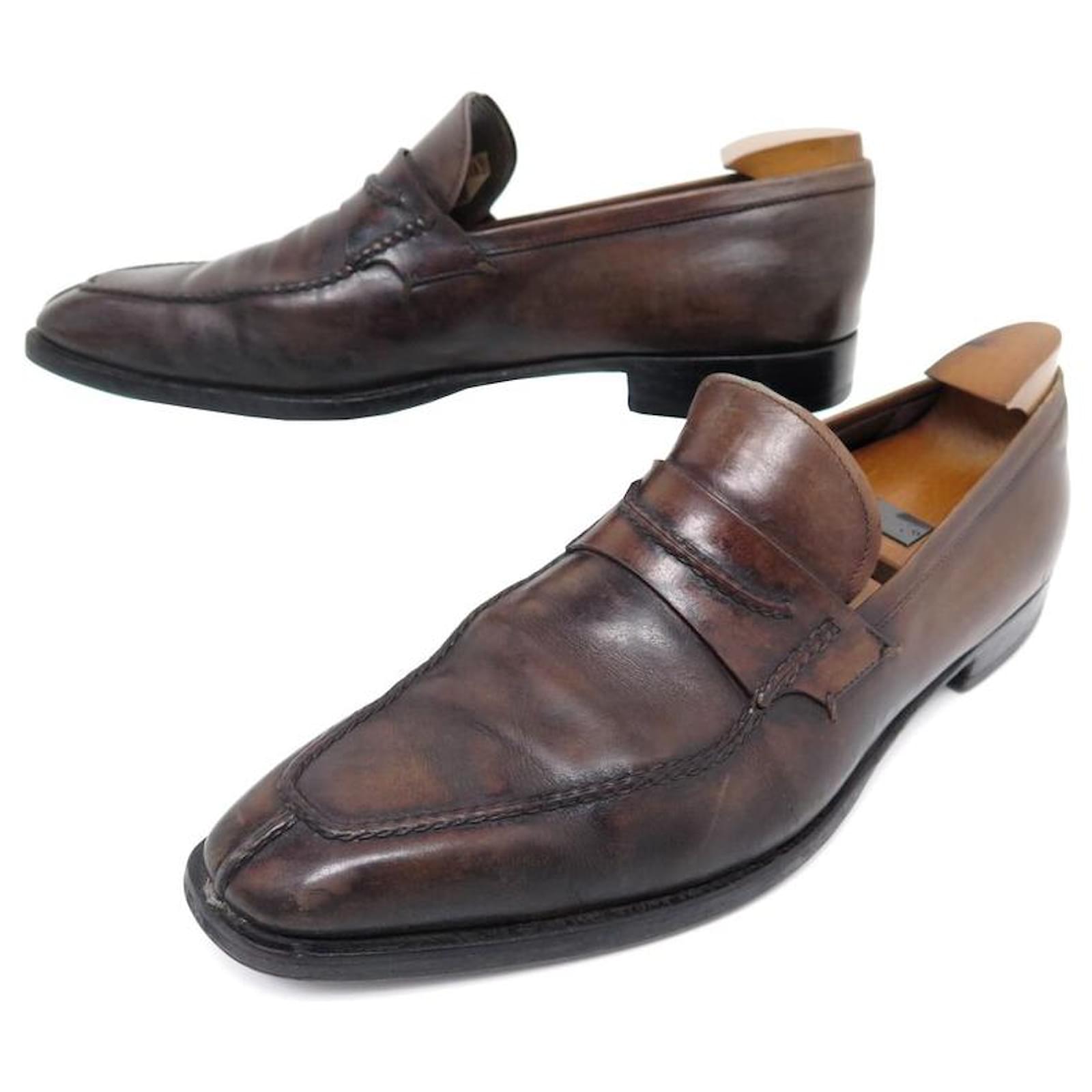 BERLUTI SHOES ANDY DEMESURE LOAFERS 9 43 PATINA BROWN LEATHER