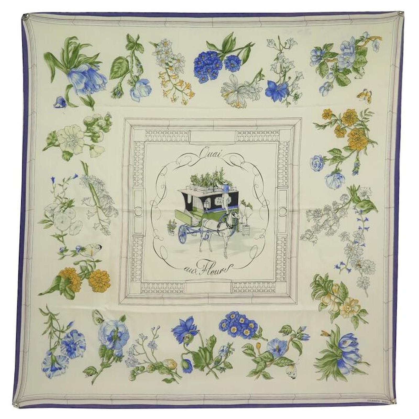 Hermès VINTAGE HERMES SCARF QUAI AUX FLOWERS 1952 CREAM SILK