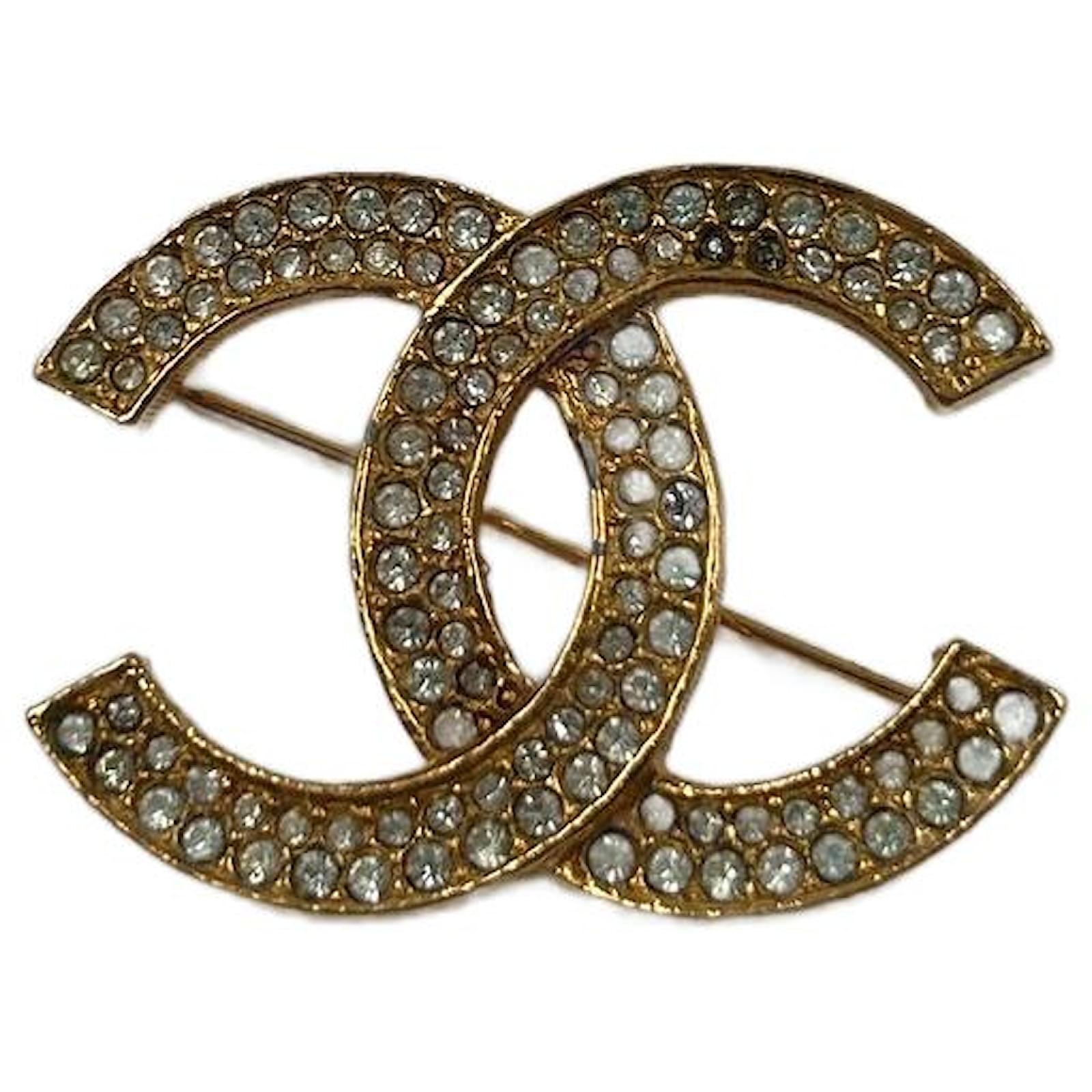 Gold-Toned Chanel Rhinestone CC Brooch