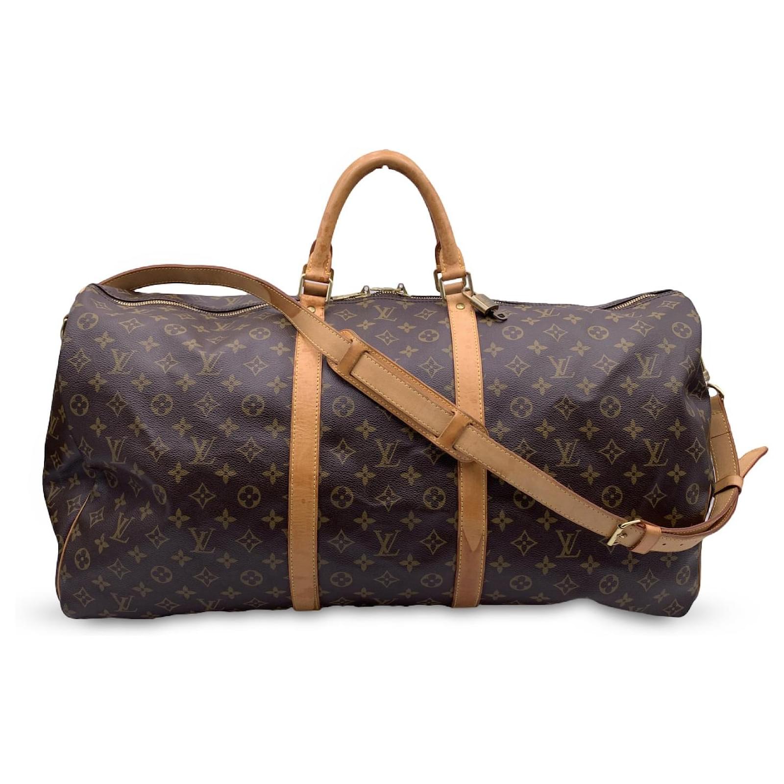 Louis Vuitton Monogram Keepall 60 Bandouliere Travel Duffle Bag Brown Cloth  ref.798058 - Joli Closet
