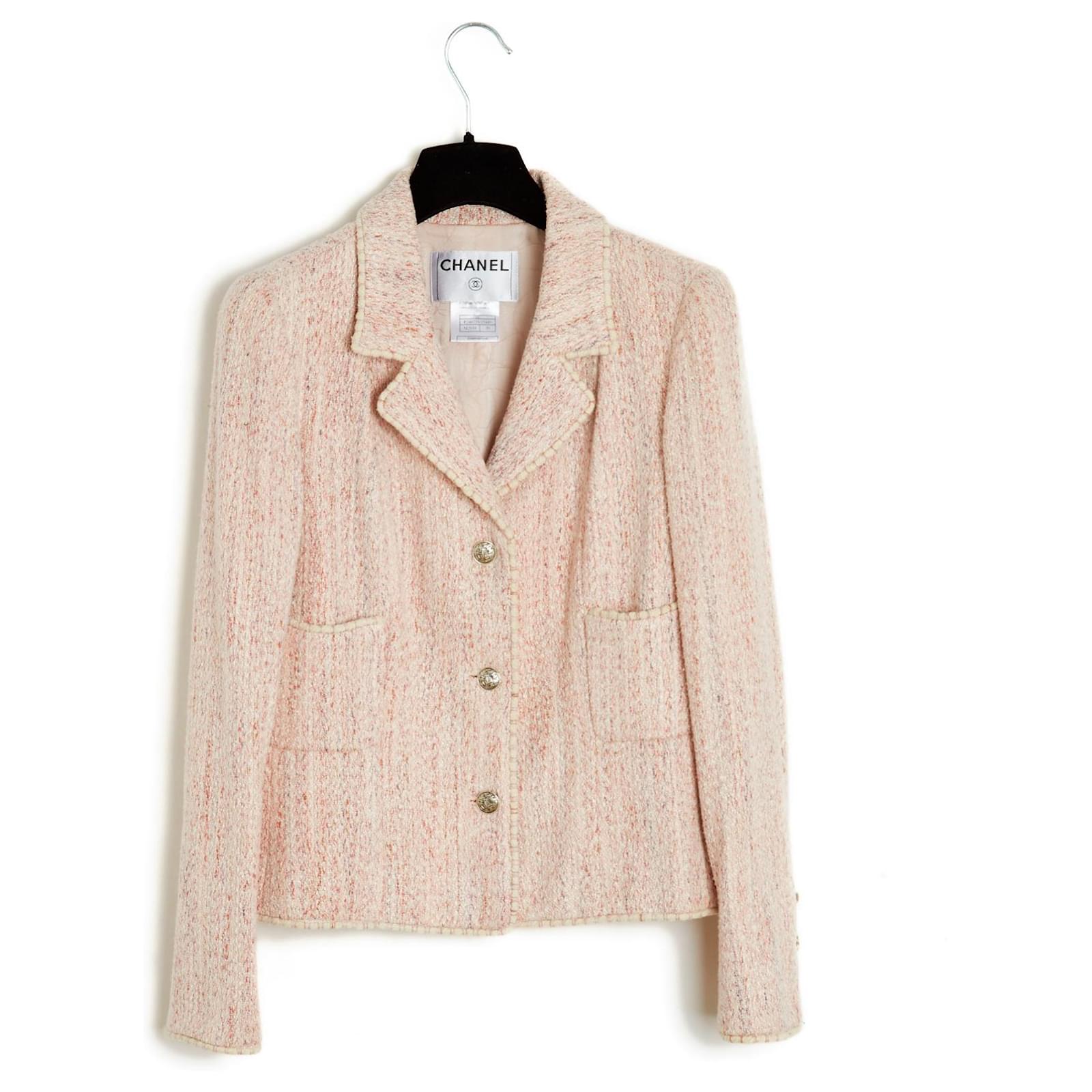 Vintage Chanel 96P 1996 Spring Pink and Creme Jacket FR 48 US 1214   HelensChanel