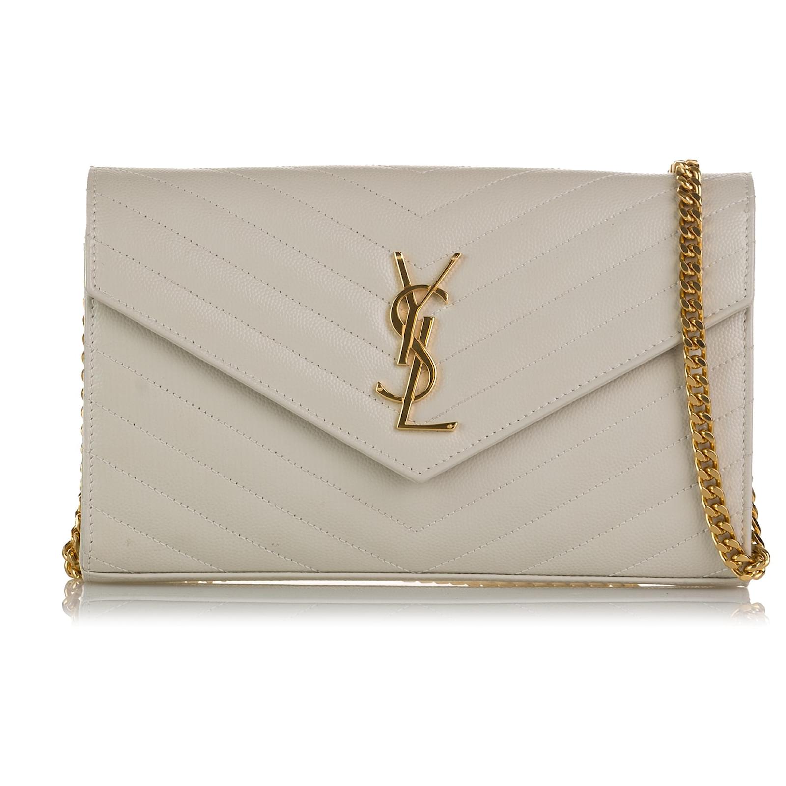 Saint Laurent Brown Envelope Wallet on Chain Beige Leather Ponystyle