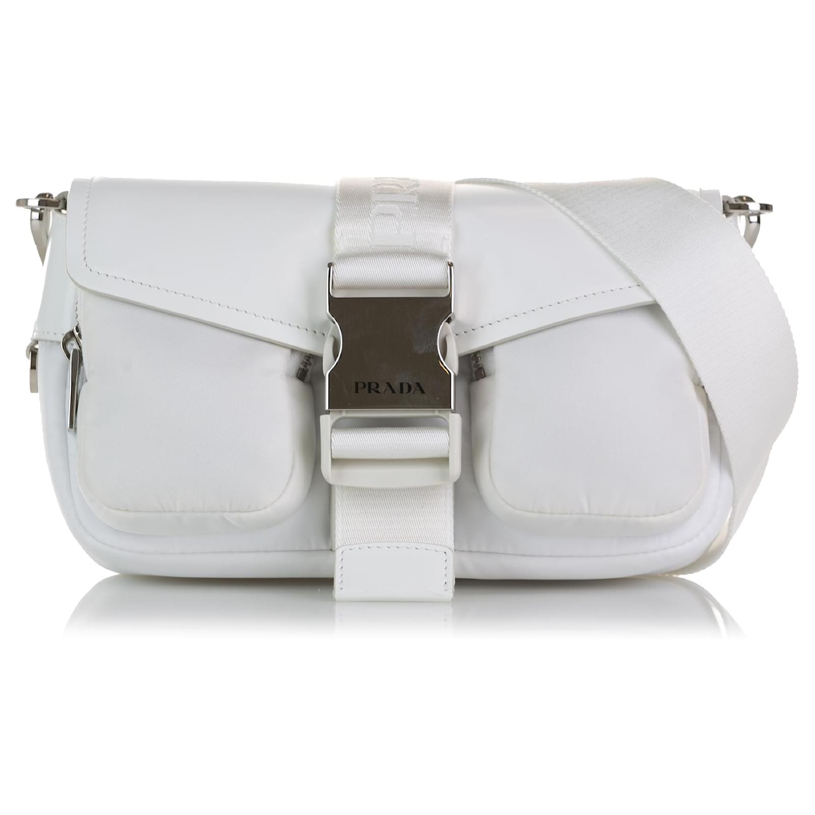 PRADA Re-Nylon Leather Crossbody Bag White