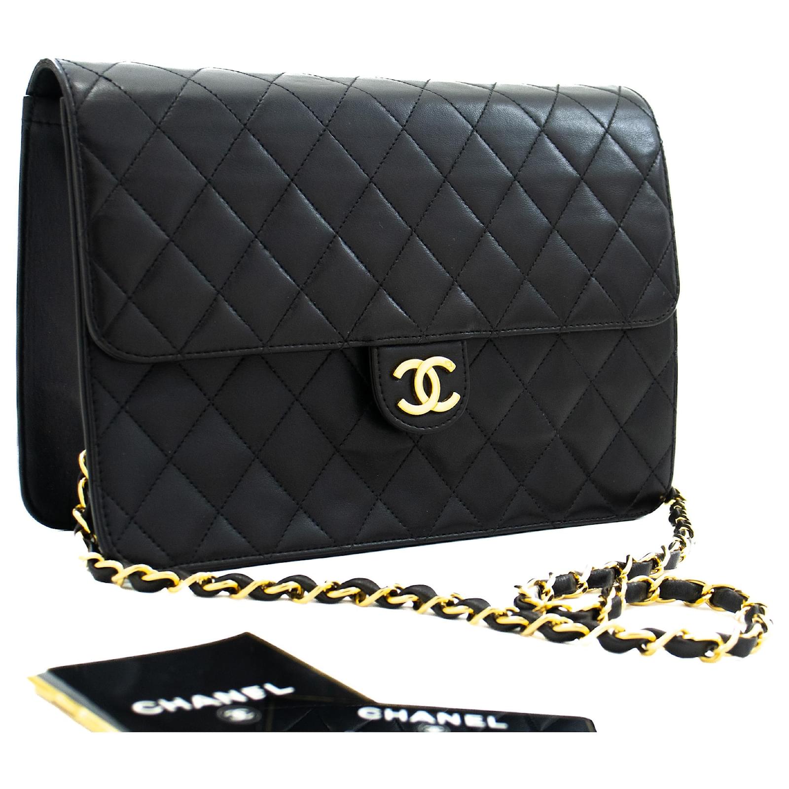 CHANEL Caviar Quilted Chain Shoulder Bag Black Leather Silver ref