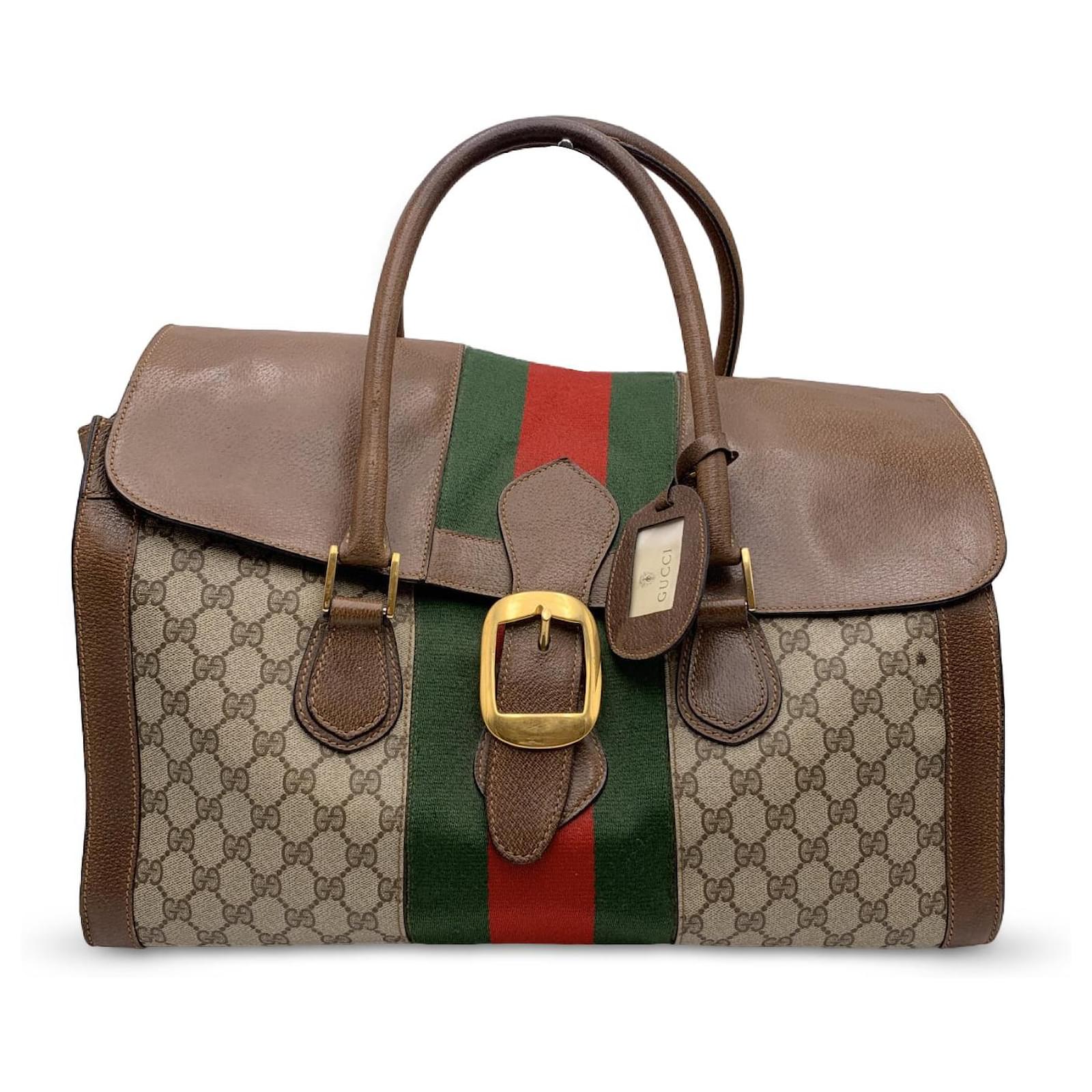 Gucci Vintage GG Monogram Canvas Travel Carry On Bag with Stripes Brown  Cloth ref.799781 - Joli Closet