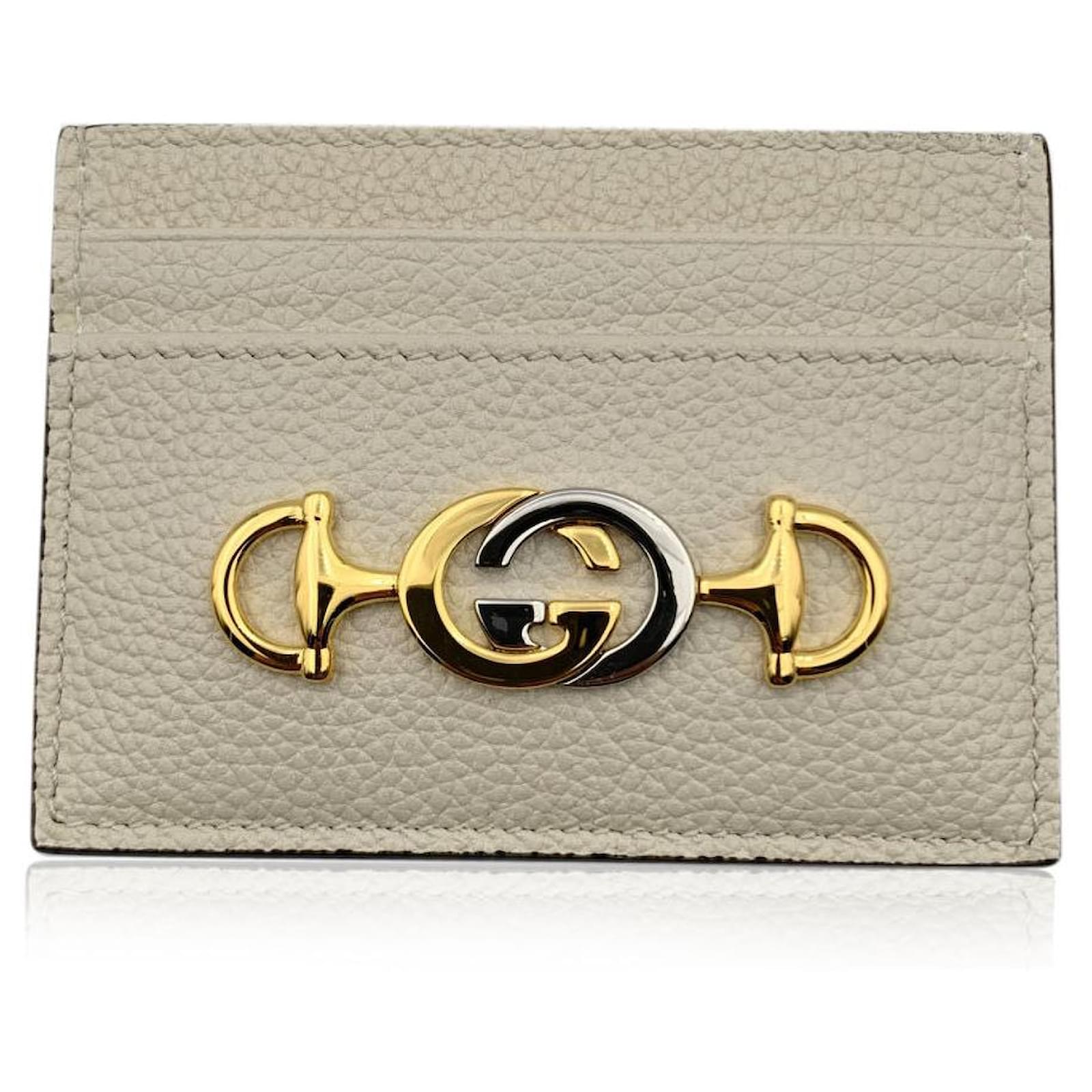 Gucci White Leather Zumi Horsebit Credit Card Case Holder Wallet