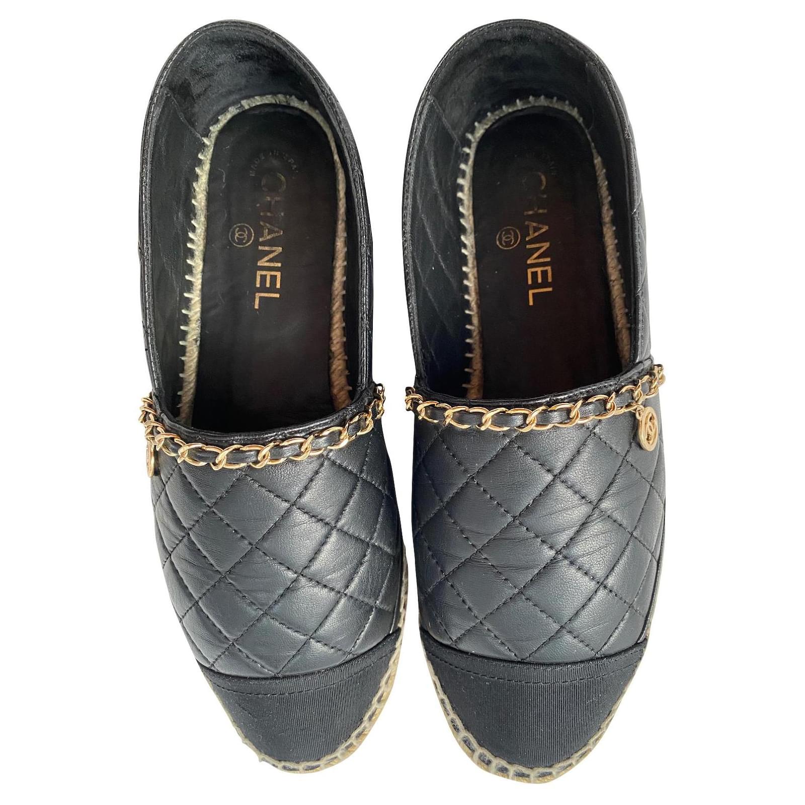 Chanel Espadrilles Black Leather  - Joli Closet