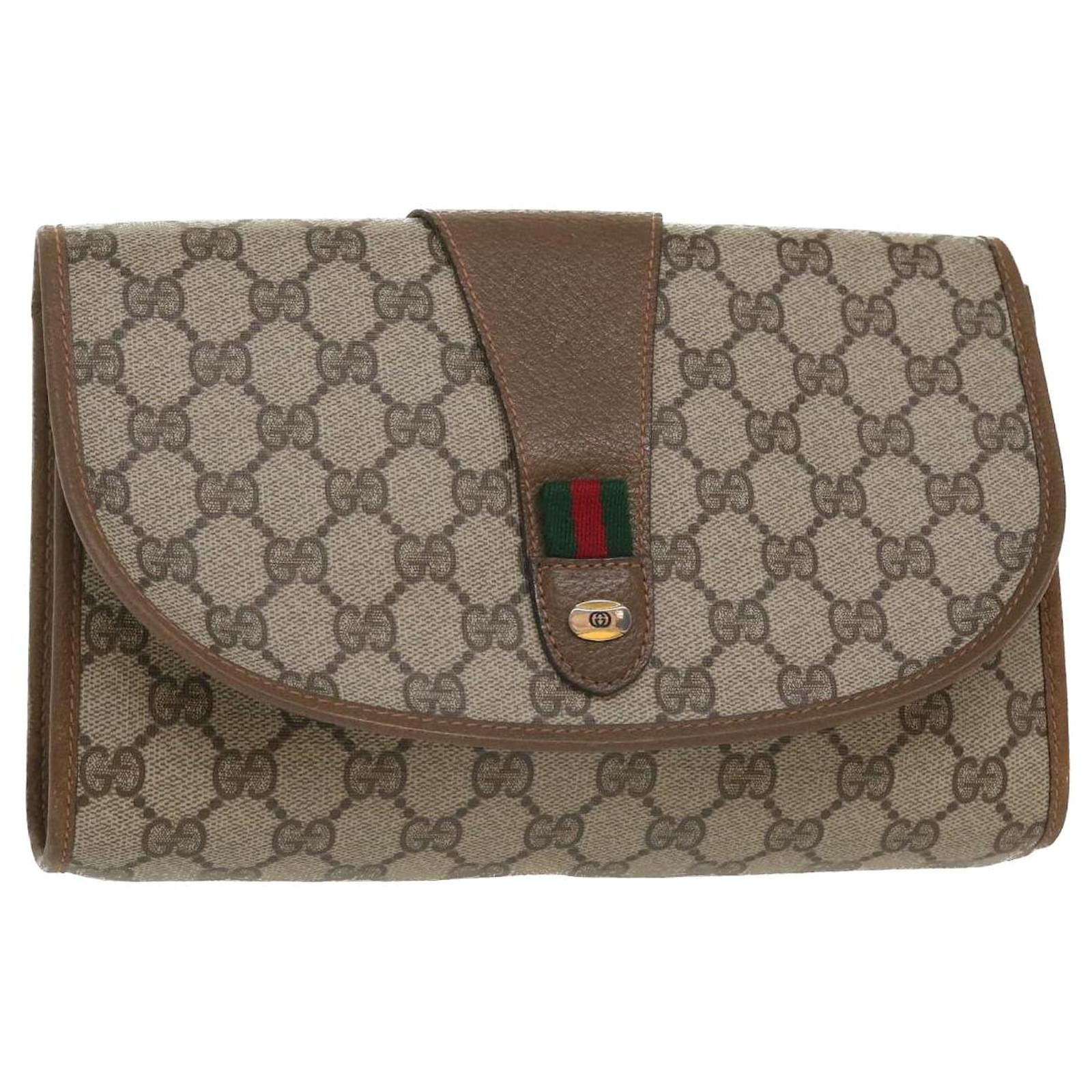 GUCCI GG Canvas Web Sherry Line Clutch Bag Beige Red Green 8901030 Auth ...
