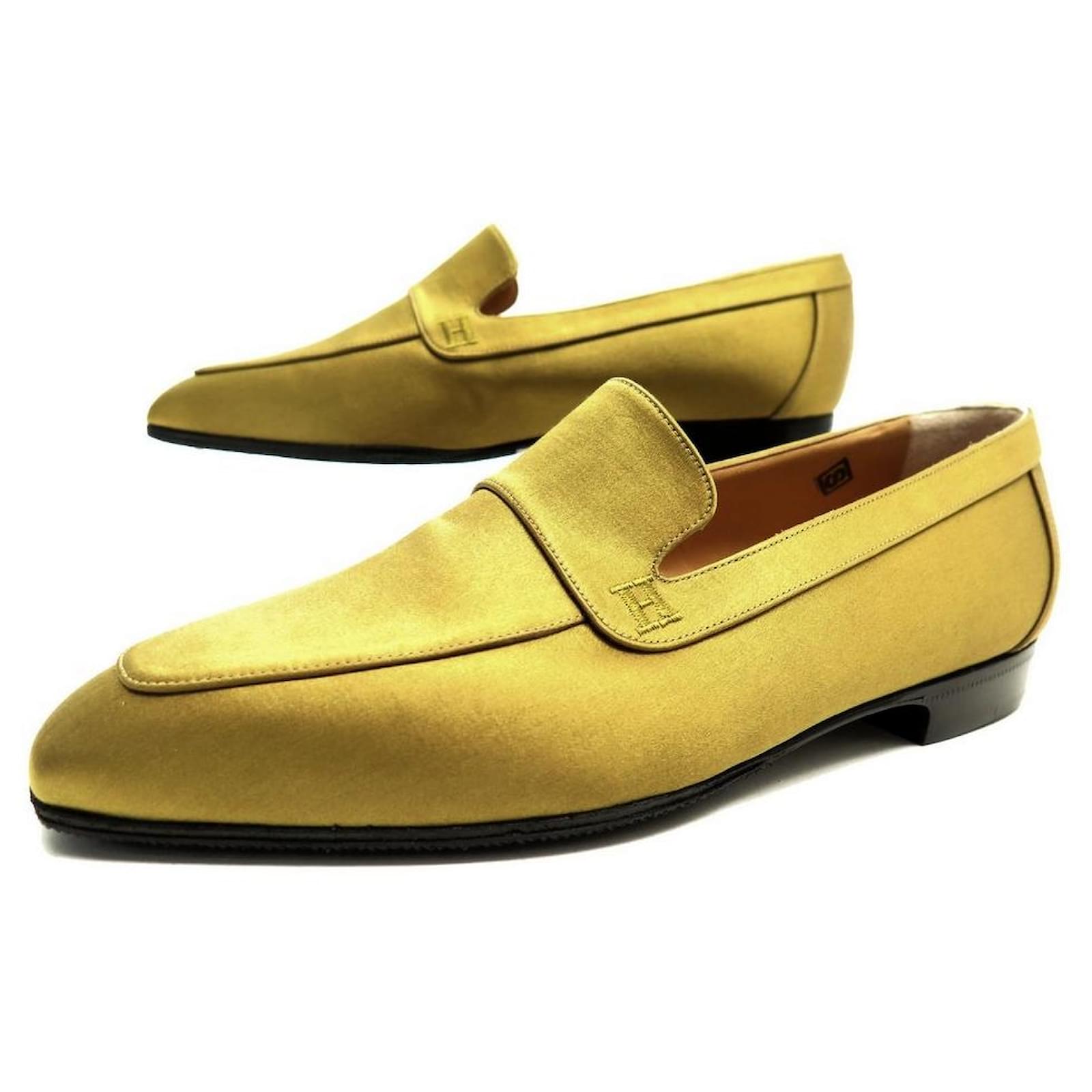 Hermès NINE HERMES LUCKY MOCCASIN SHOES 36 CURRY YELLOW SILK + LOAFERS ...