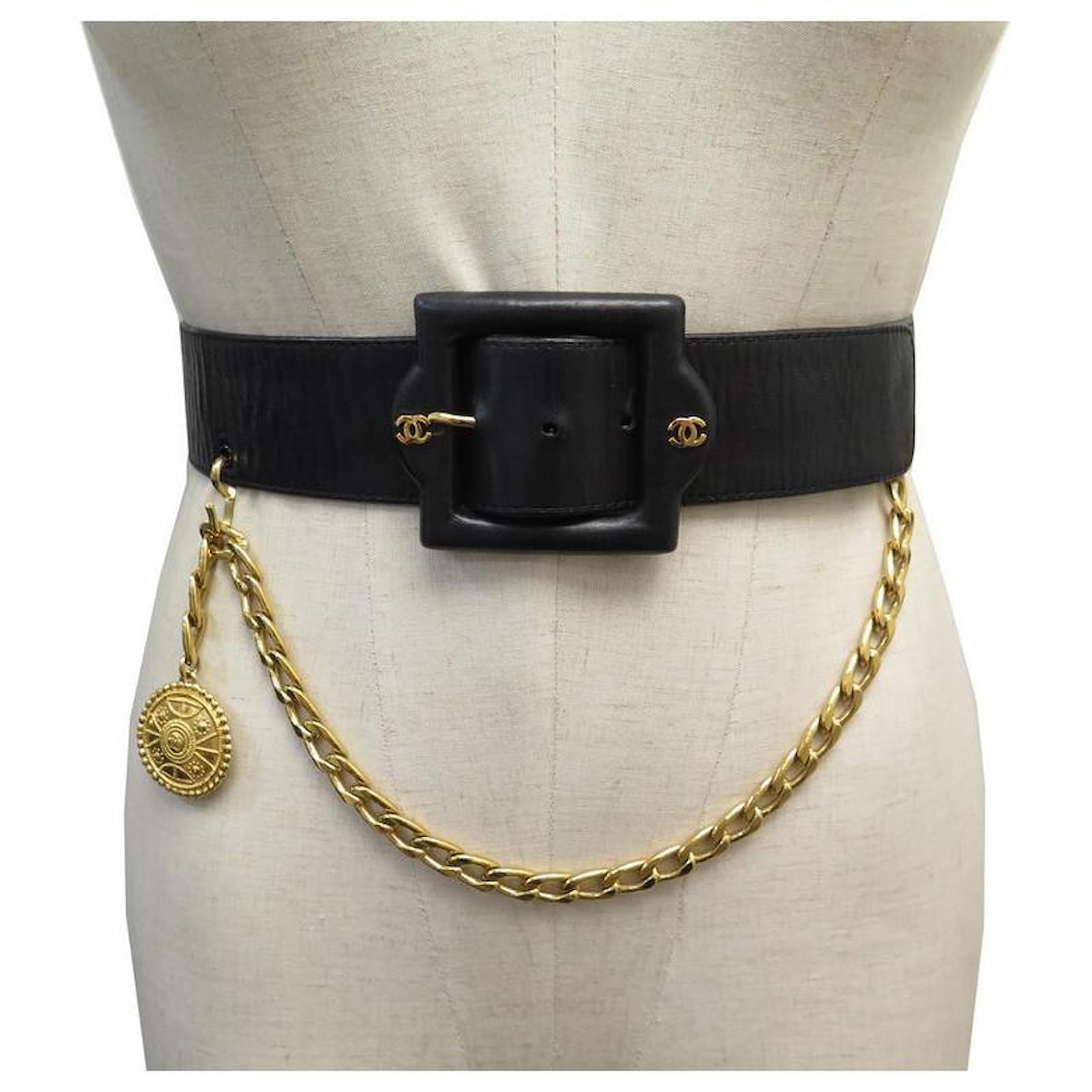 chanel leather chain belt