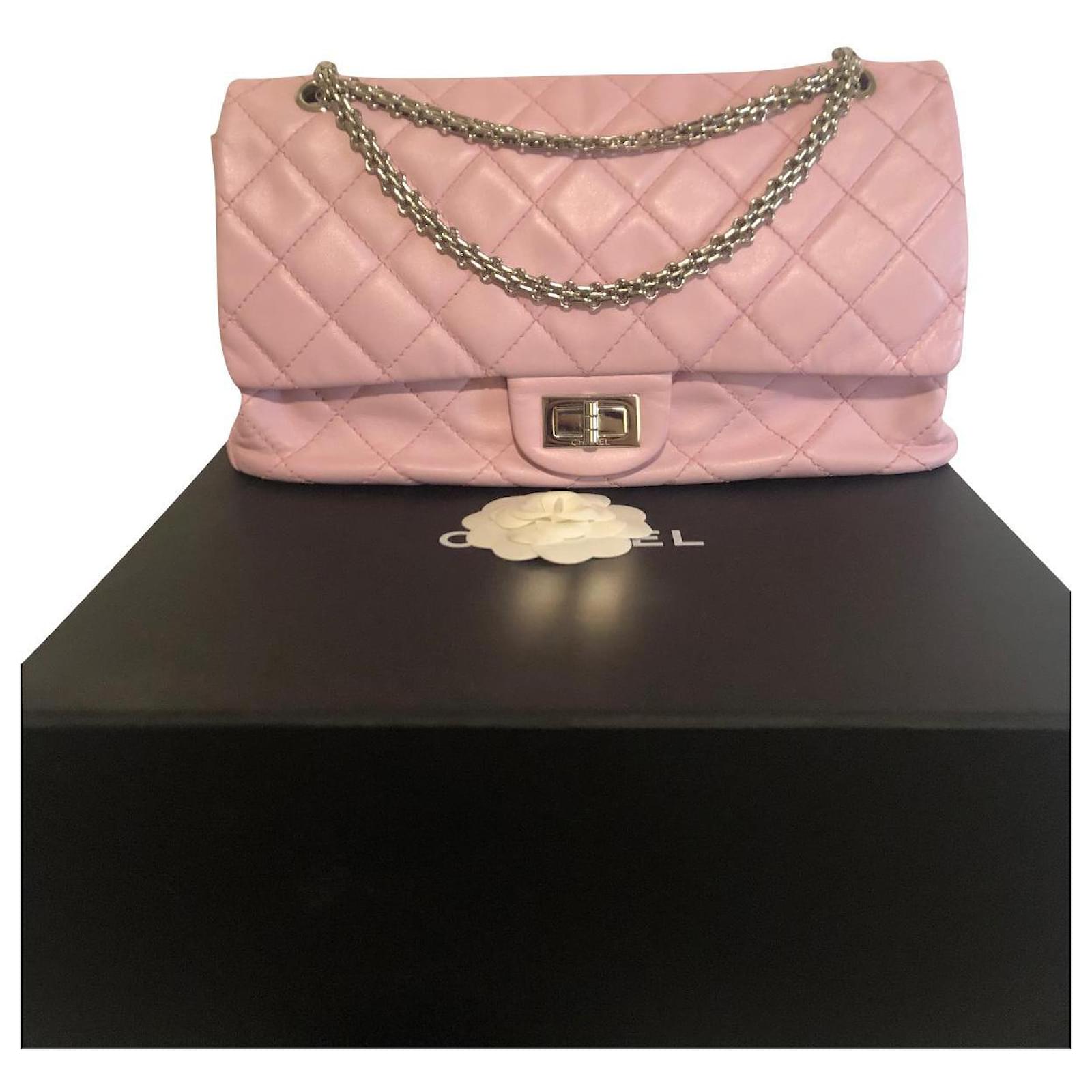Mademoiselle Gorgeous Chanel 2.55 maxi 227 Reissue Soft Lambskin Leather  Classic Flap Bag with shiny silver hardware in Blossom Light Pink. With  box, Dustbag, and matching Card ref.802166 - Joli Closet