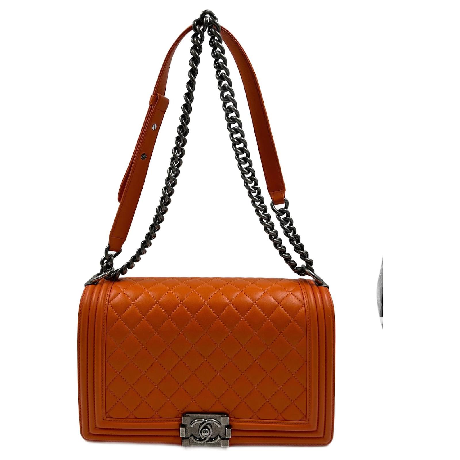 Orange Leather Chanel Boy Bag ref.802441 Joli Closet