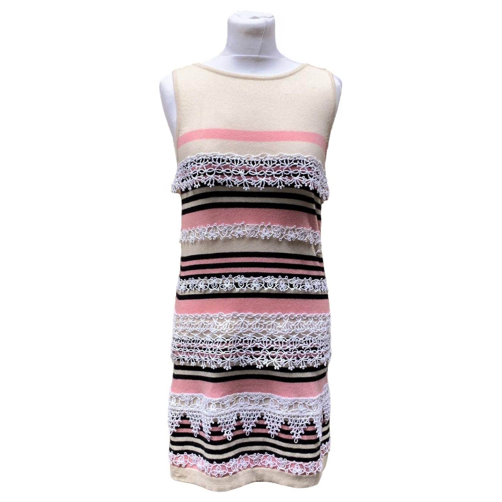 Pink and Black Striped Cashmere Knit Sleeveless Dress Size S