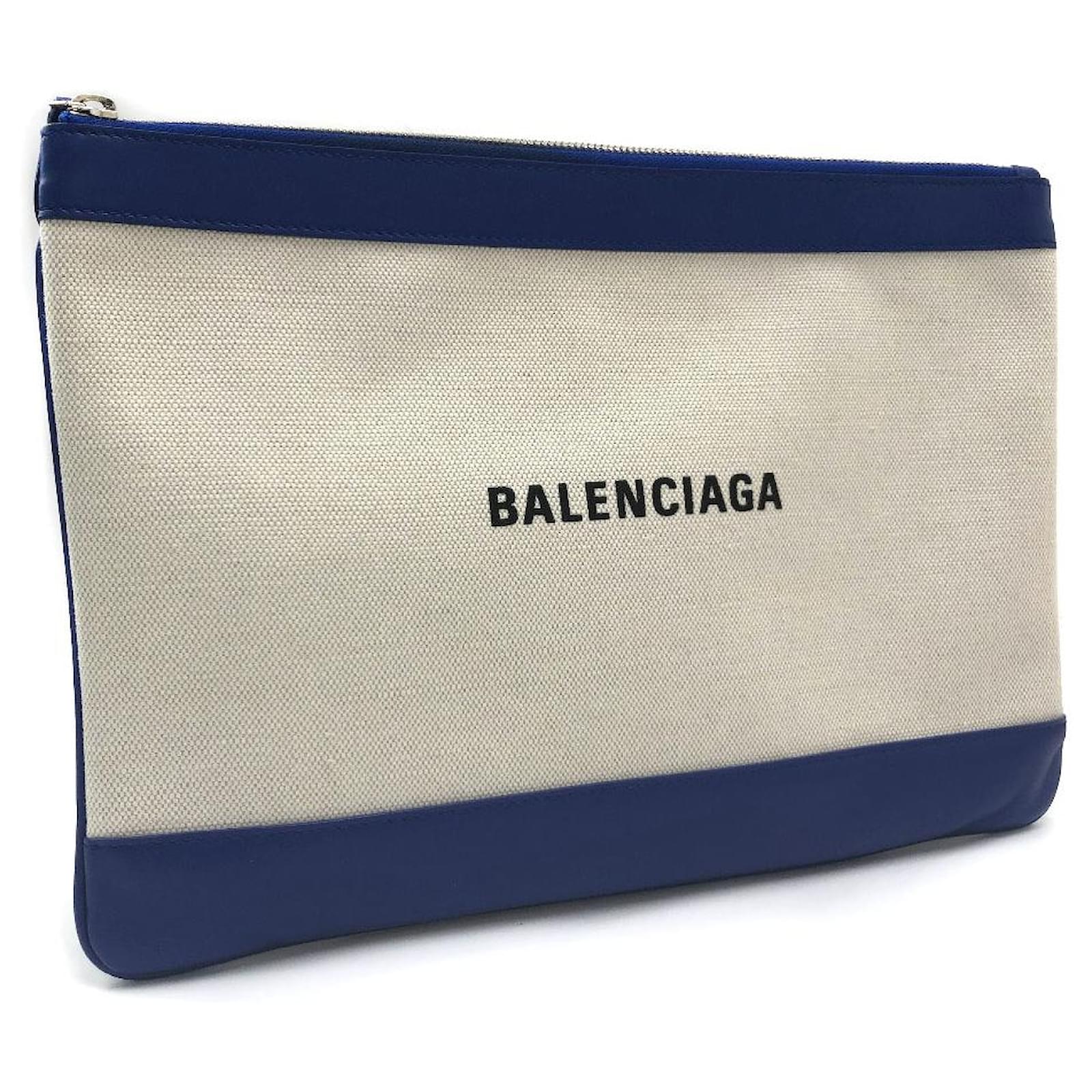 Balenciaga Navy Clip Canvas Clutch Bag 420407 White Cloth ref