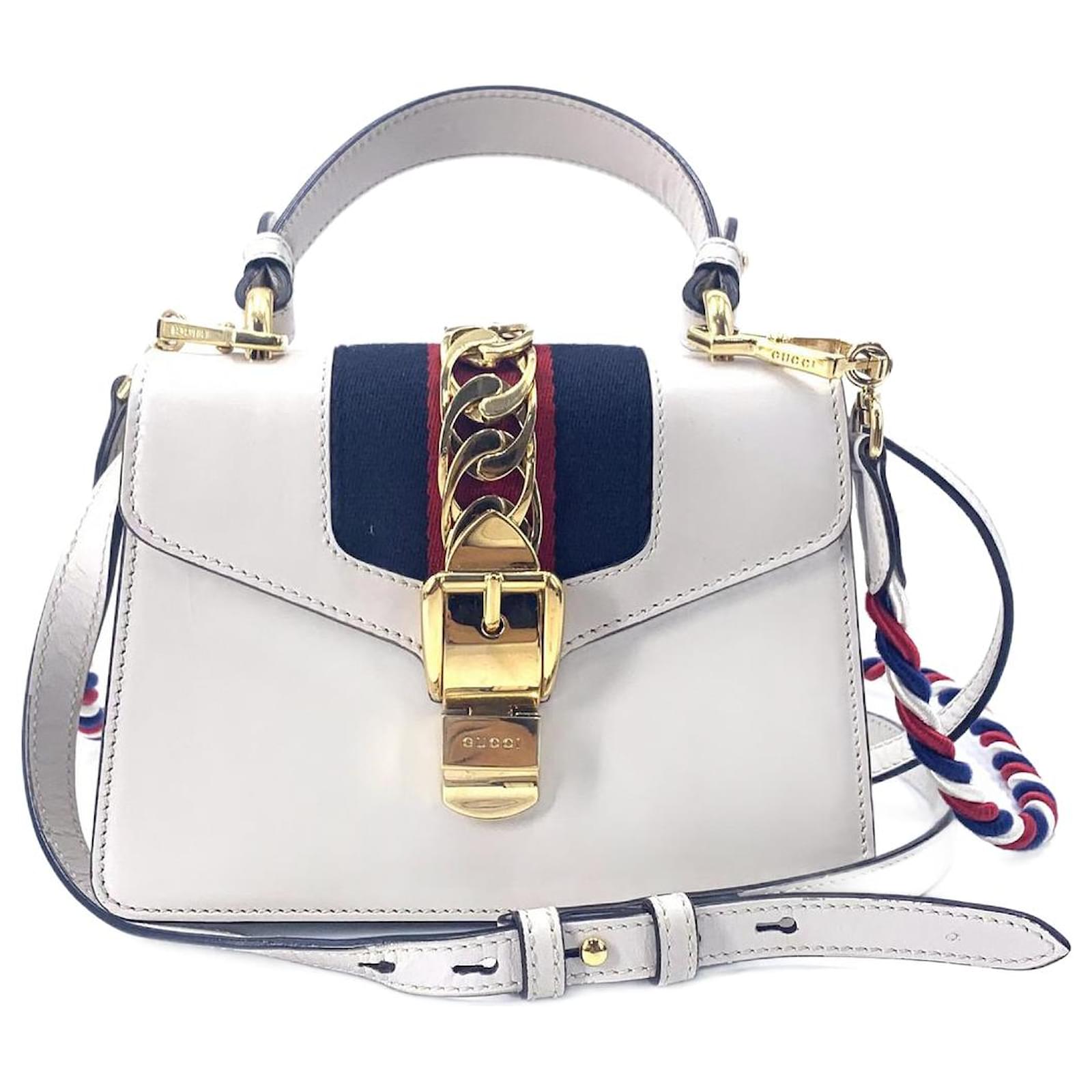 Gucci Sylvie Mini Leather Top Handle Crossbody Bag White 470270