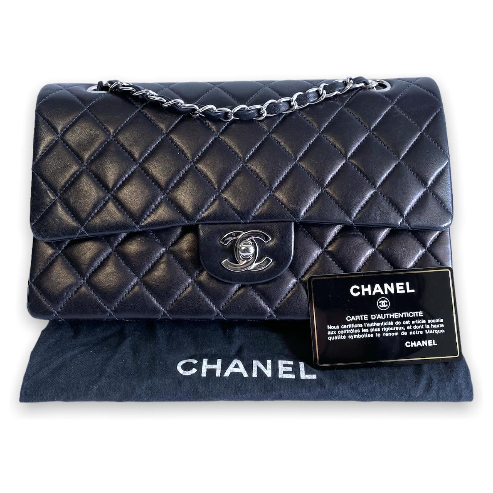 Chanel Medium Classic Double Flap Bag Blue Lambskin Silver Hardware