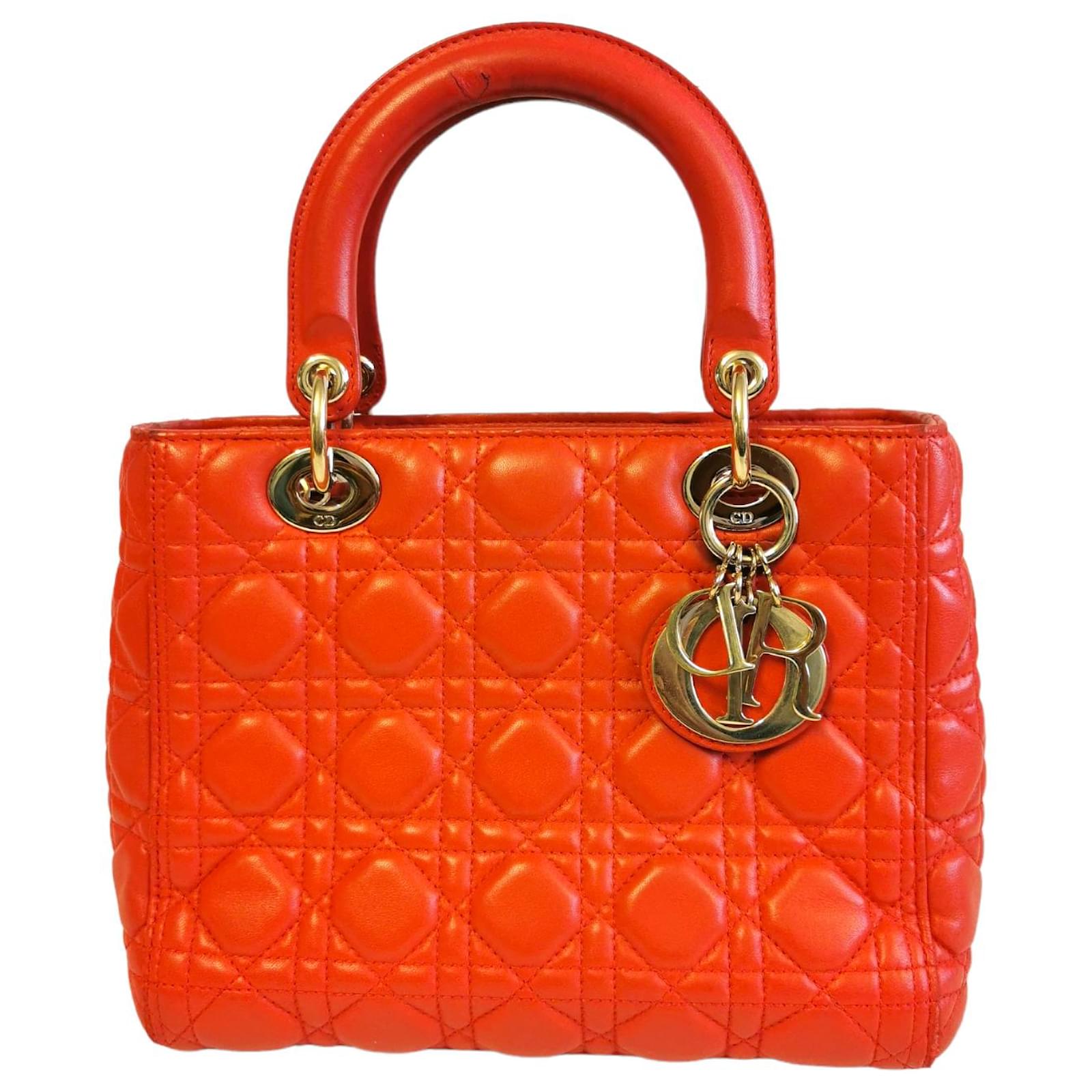 Dior Lady Dior Red Cannage Quilted Leather Gold ref.803000 - Joli Closet