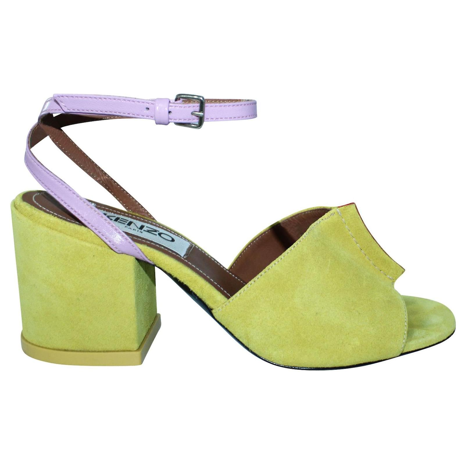 Yellow suede block sales heels