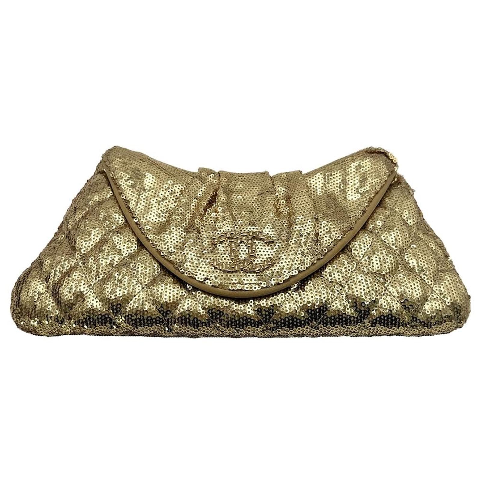 Clutch bag Chanel vintage crescent sequins Golden Silk