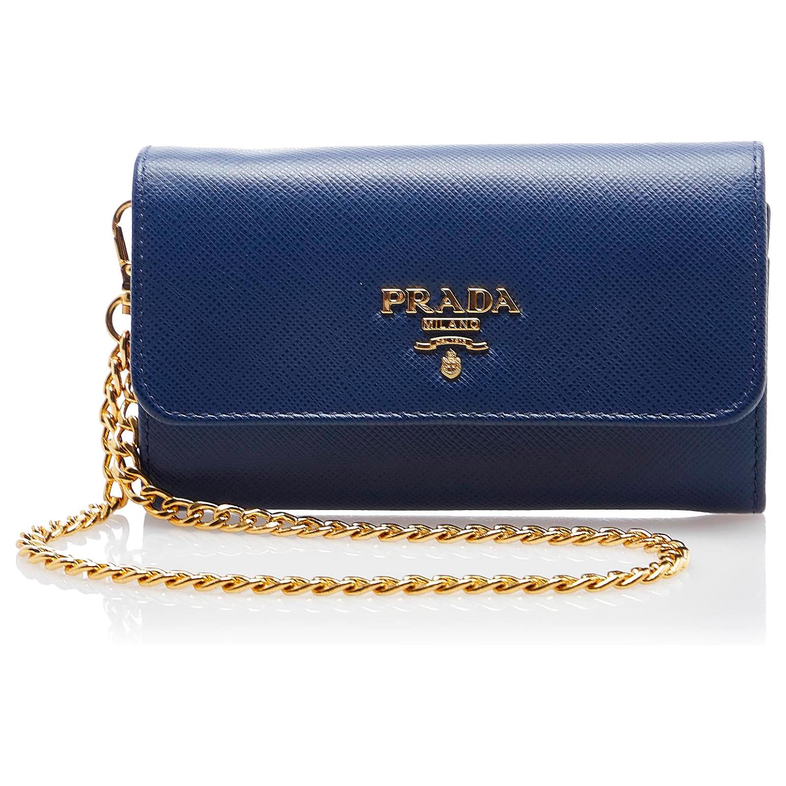 Prada Blue Saffiano Wallet On Chain Leather Pony-style calfskin ref.804456  - Joli Closet
