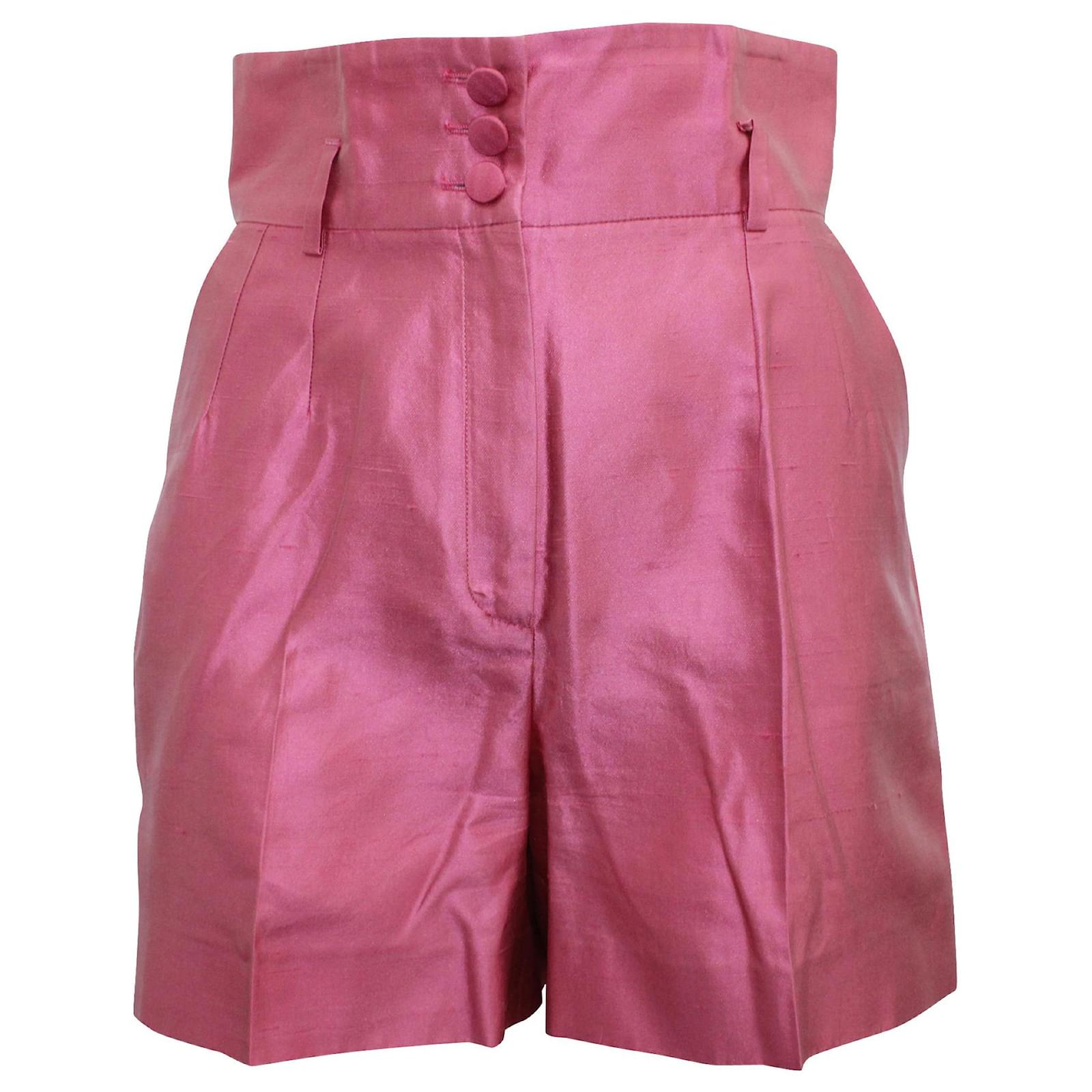 Pink Silk High Waisted Shorts Dolce Gabbana Pink High Waisted