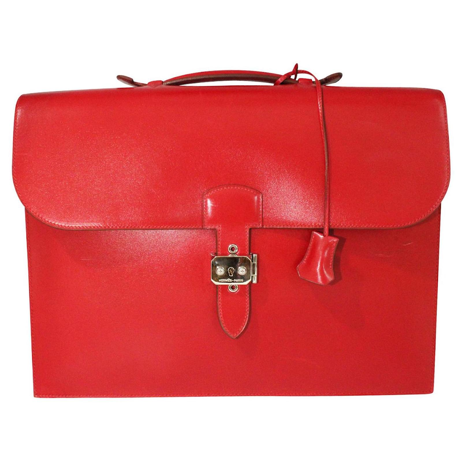 Hermès Vintage Red Sac Depeche 38 Briefcase in Box Calf Leather