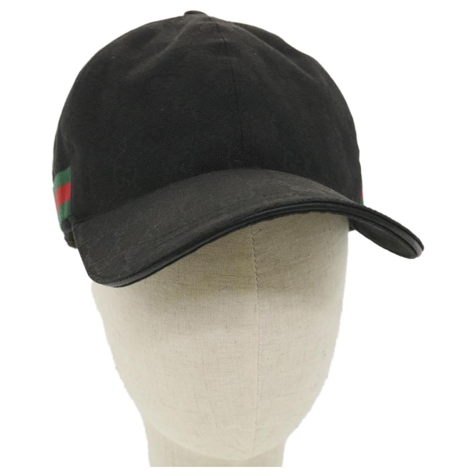 Gucci Black Canvas Monogram Cap with Green and Red Stripe Gucci  main image 2