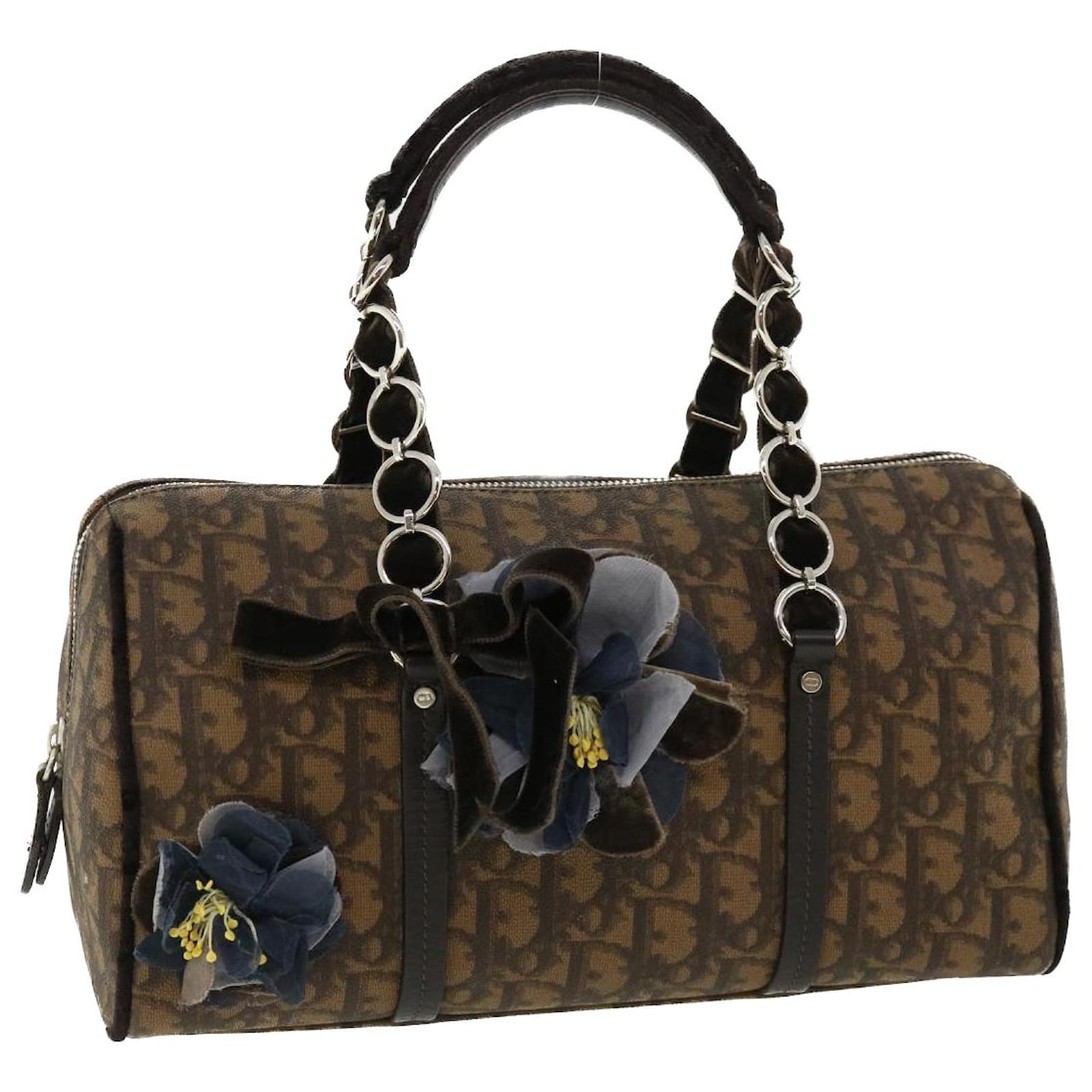 Christian Dior trotter romantic Flower Shoulder Bag Brown 07-BO