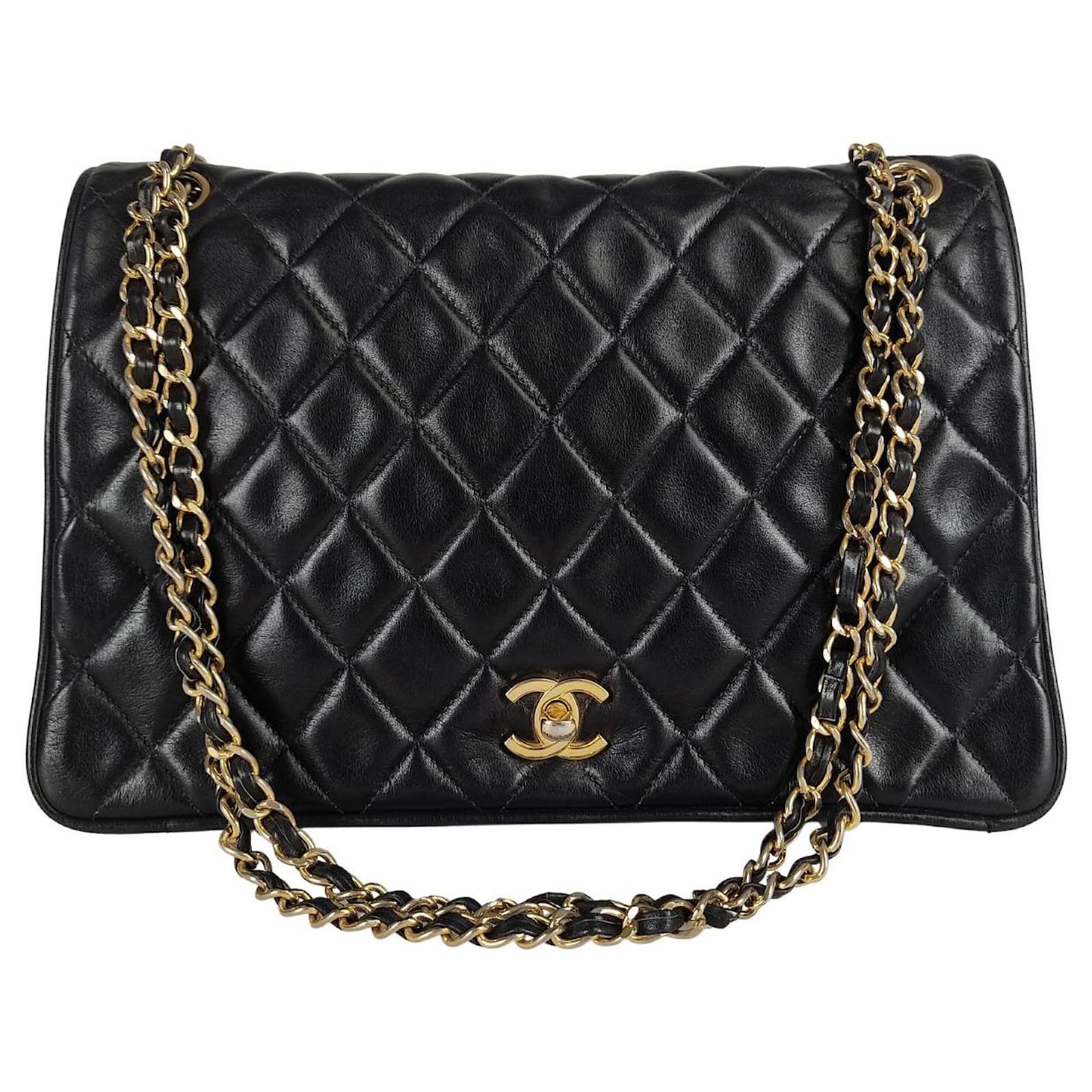 Chanel Timeless Classica 30 CM lined flap turn lock bag in black leather   - Joli Closet