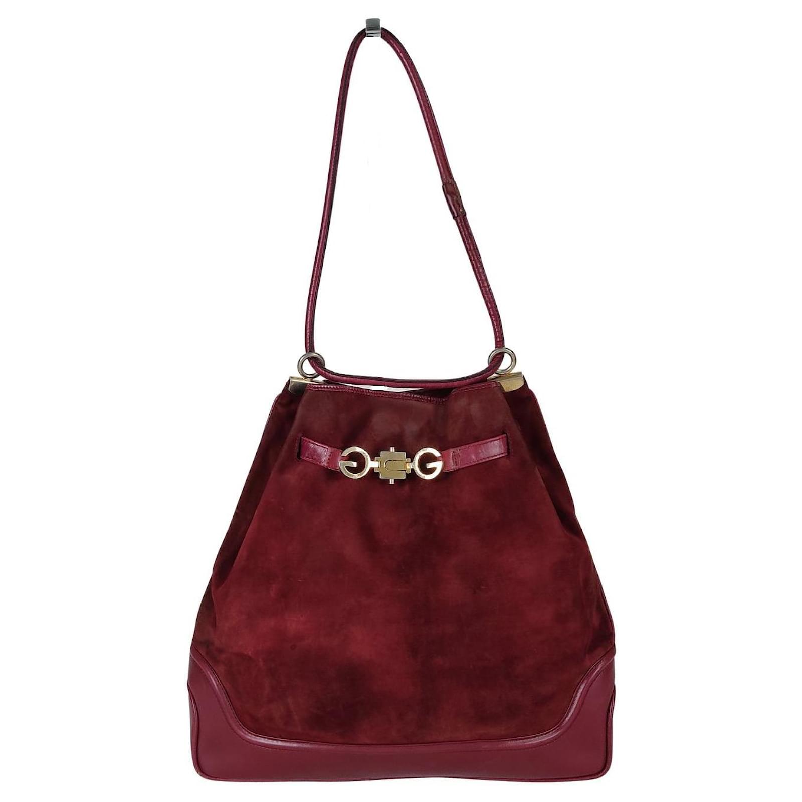 Gucci Vintage Burgundy Red Leather Bucket Bag
