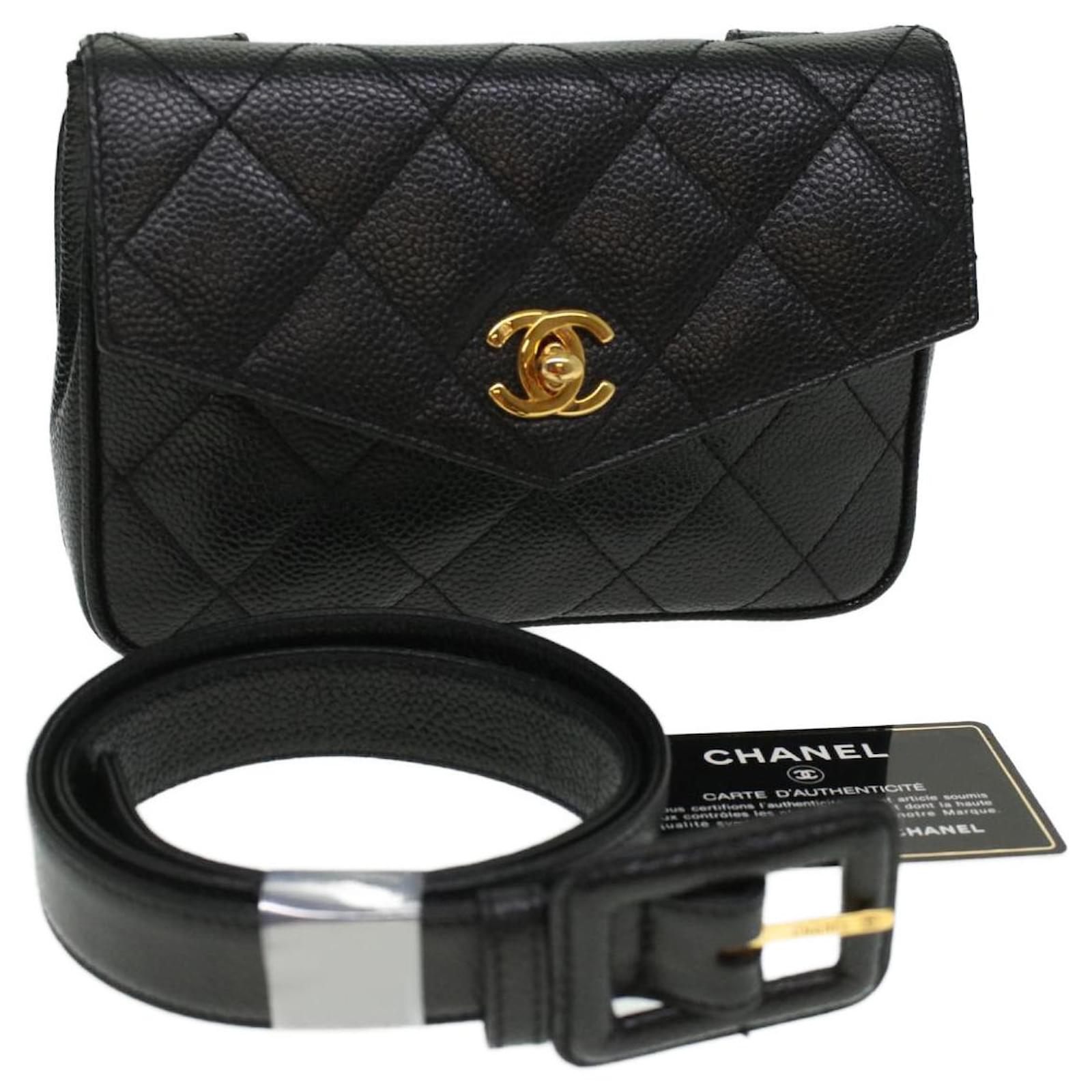 CHANEL Bum Bag Waist Bag Caviar Skin 75/30 Black CC Auth am3771a