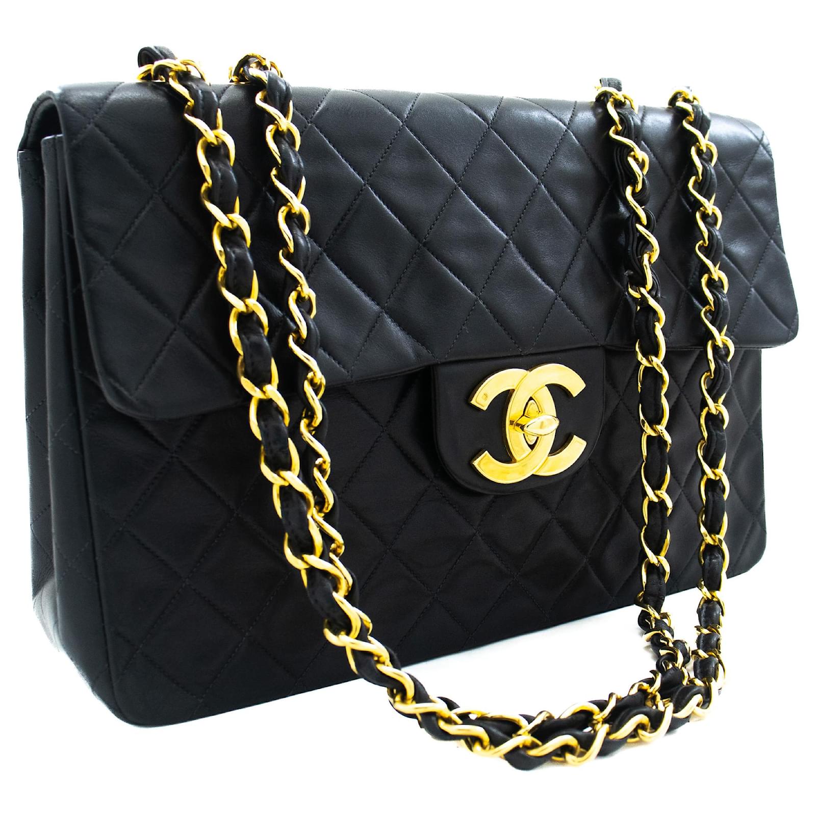Handbags Chanel Chanel Classic Large 13 Flap Chain Shoulder Bag Black Lambskin