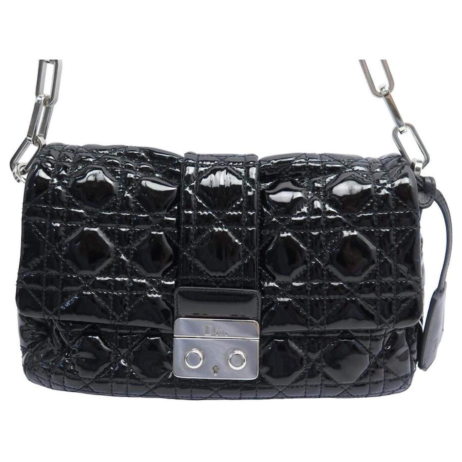 Christian Dior Medium Black Patent Leather Lady Dior Bag