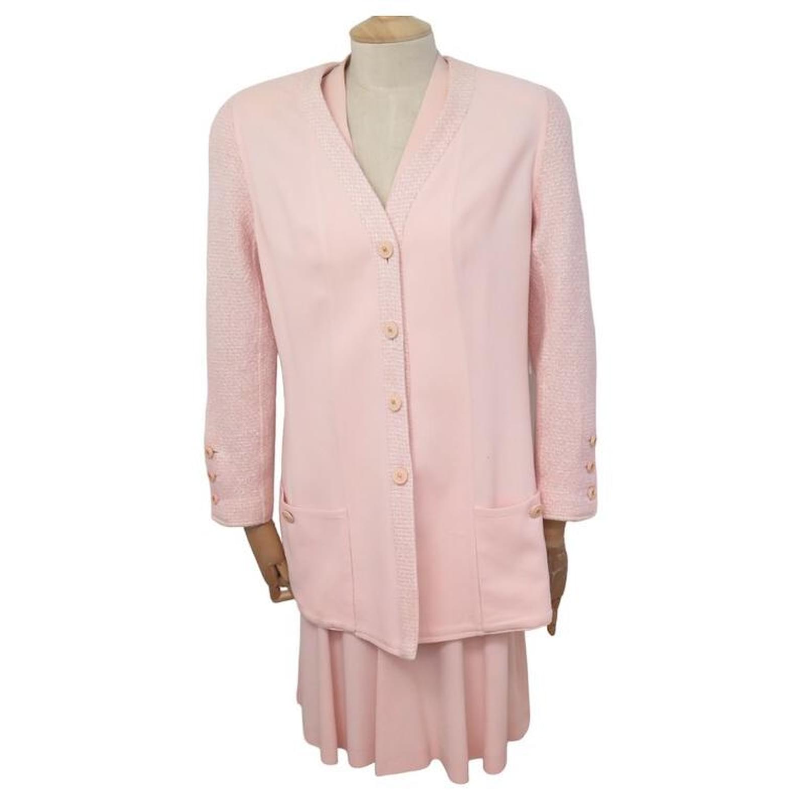 Jackets Chanel Tailored Jacket + Chanel T DRESS40 M in Tweed Pink Jacket Dress Suit