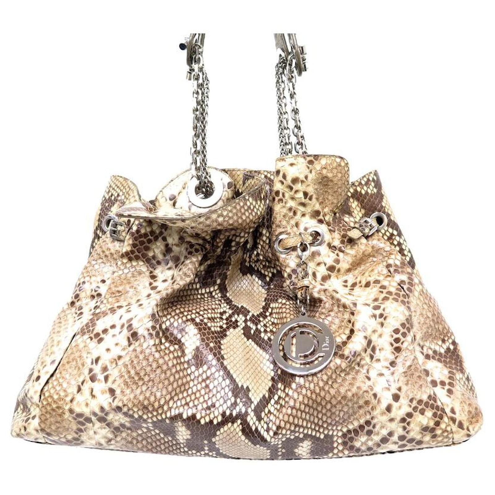 NEW CHRISTIAN DIOR LE HANDBAG 30 BEIGE PYTHON LEATHER PURSE HANDBAG