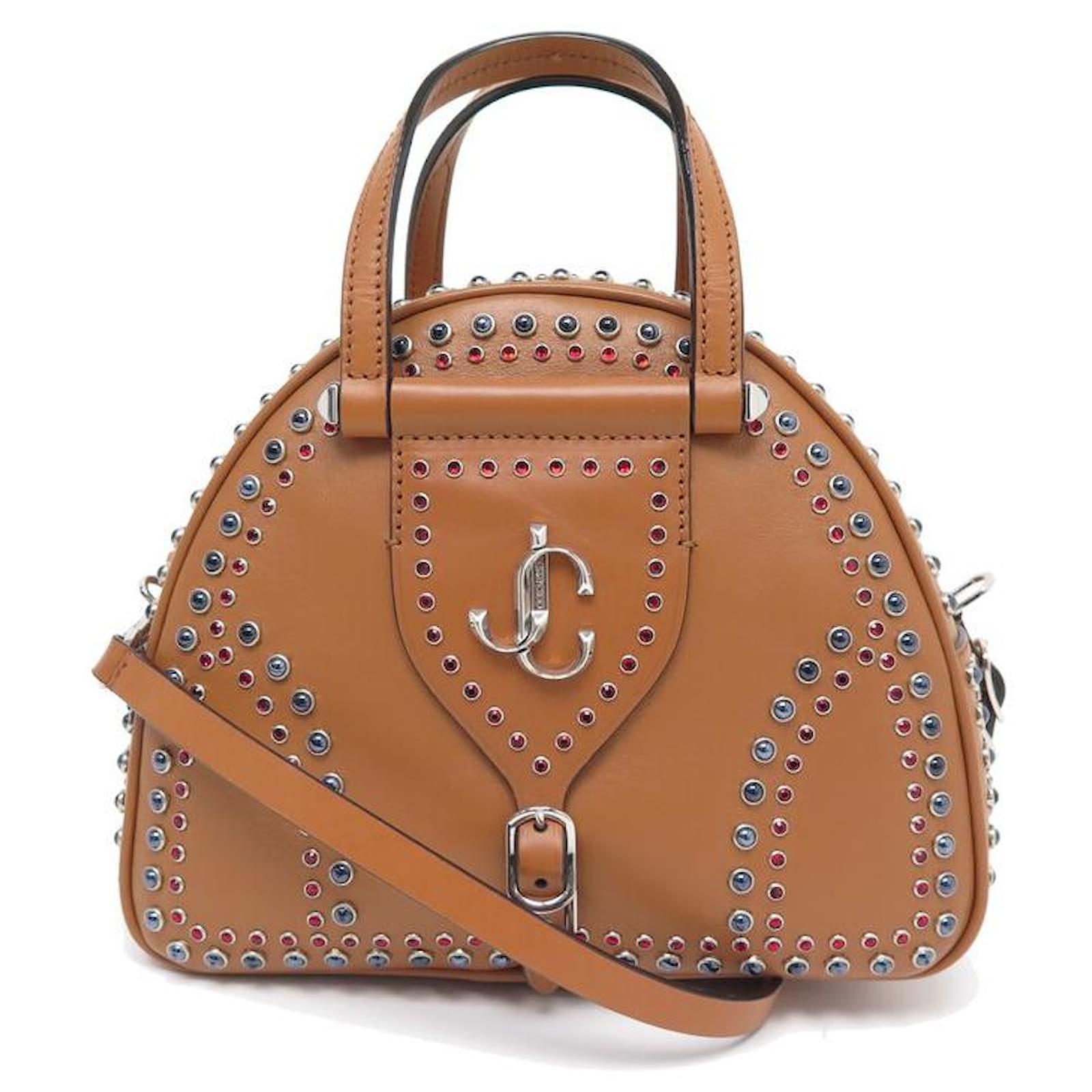 NEW JIMMY CHOO VARENNE BOWLING PM STUDDED CRYSTALS HANDBAG IN