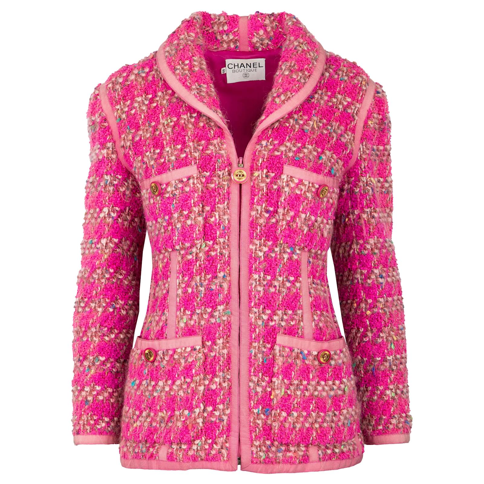 Chanel Vintage Pink Fantasy Tweed Jacket Wool ref.808694 - Joli Closet