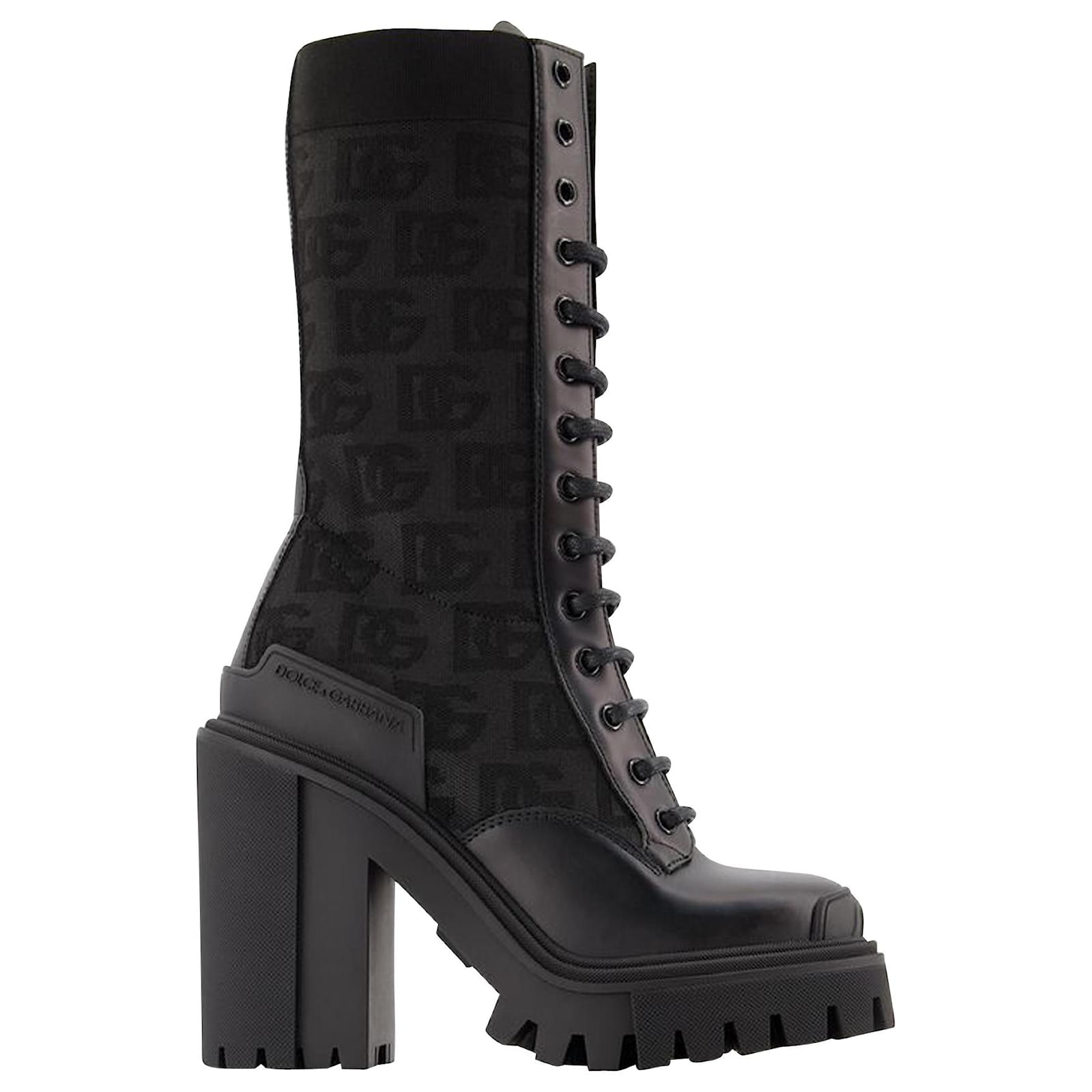 D&G Dolce & Gabbana Denim Logo Open Toe Heeled Boots
