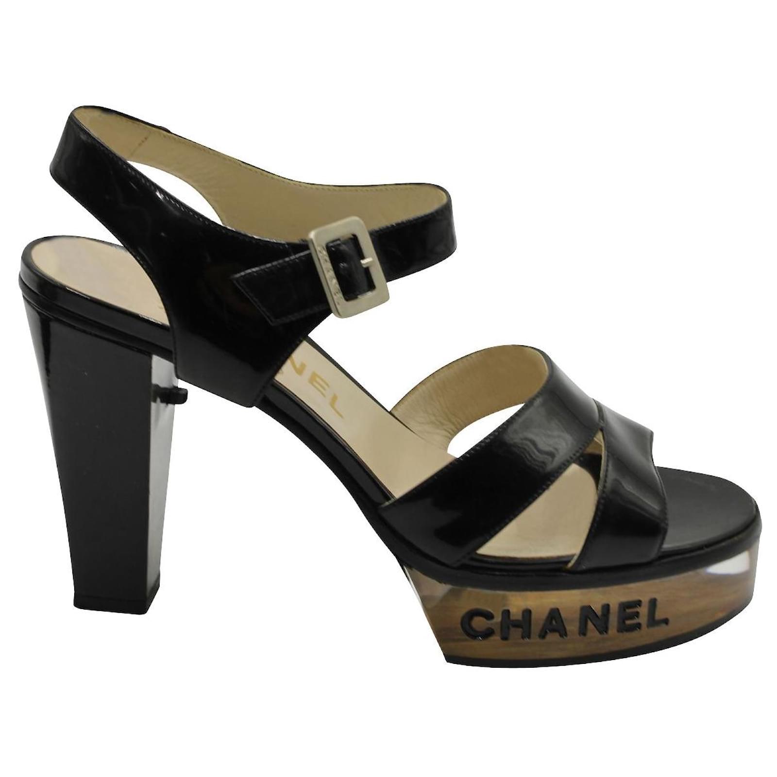 Chanel Vintage Patent and Lucite LED Platform Sandals Black