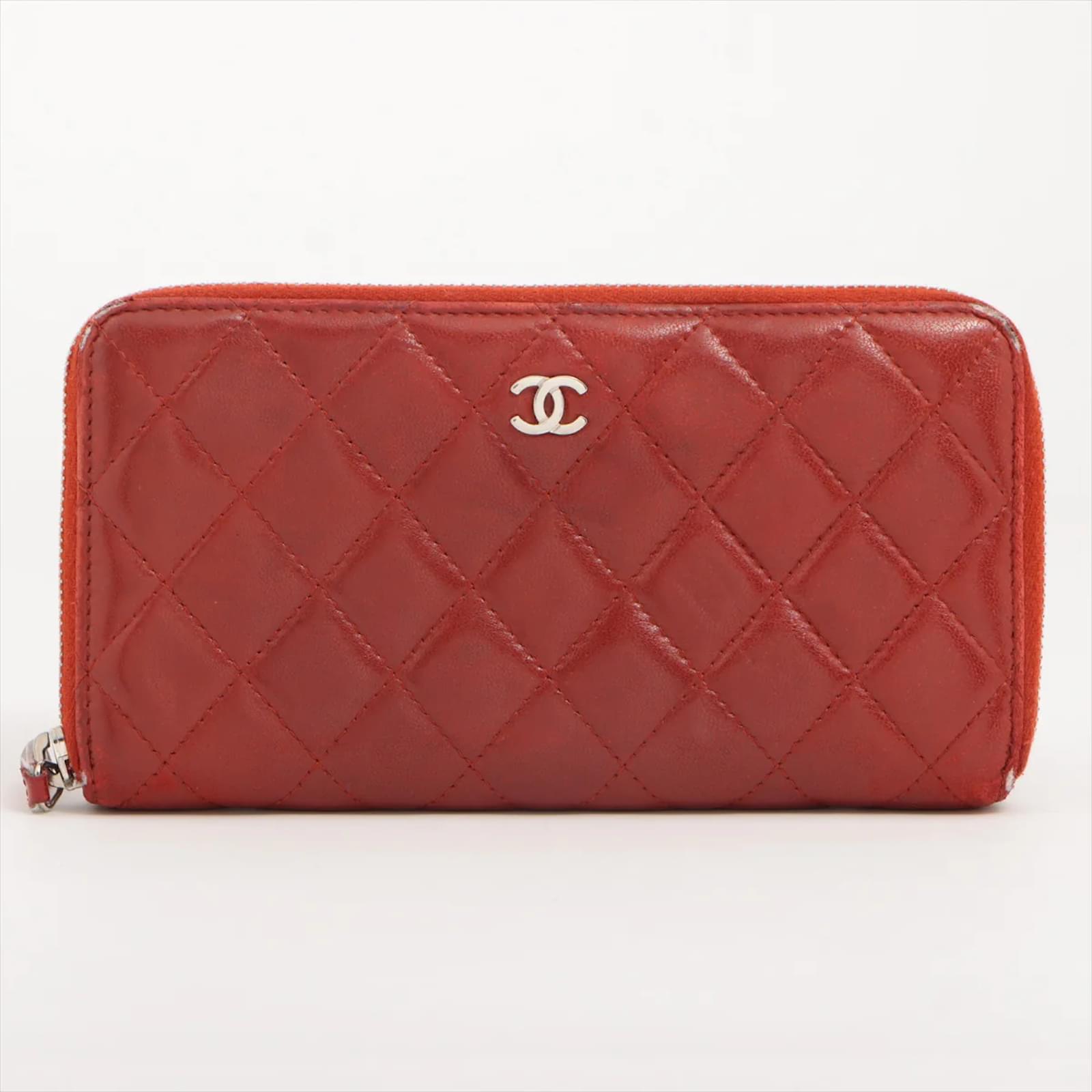 Red Matelasse Ram Leather Chanel Wallet ref.816011 - Joli Closet