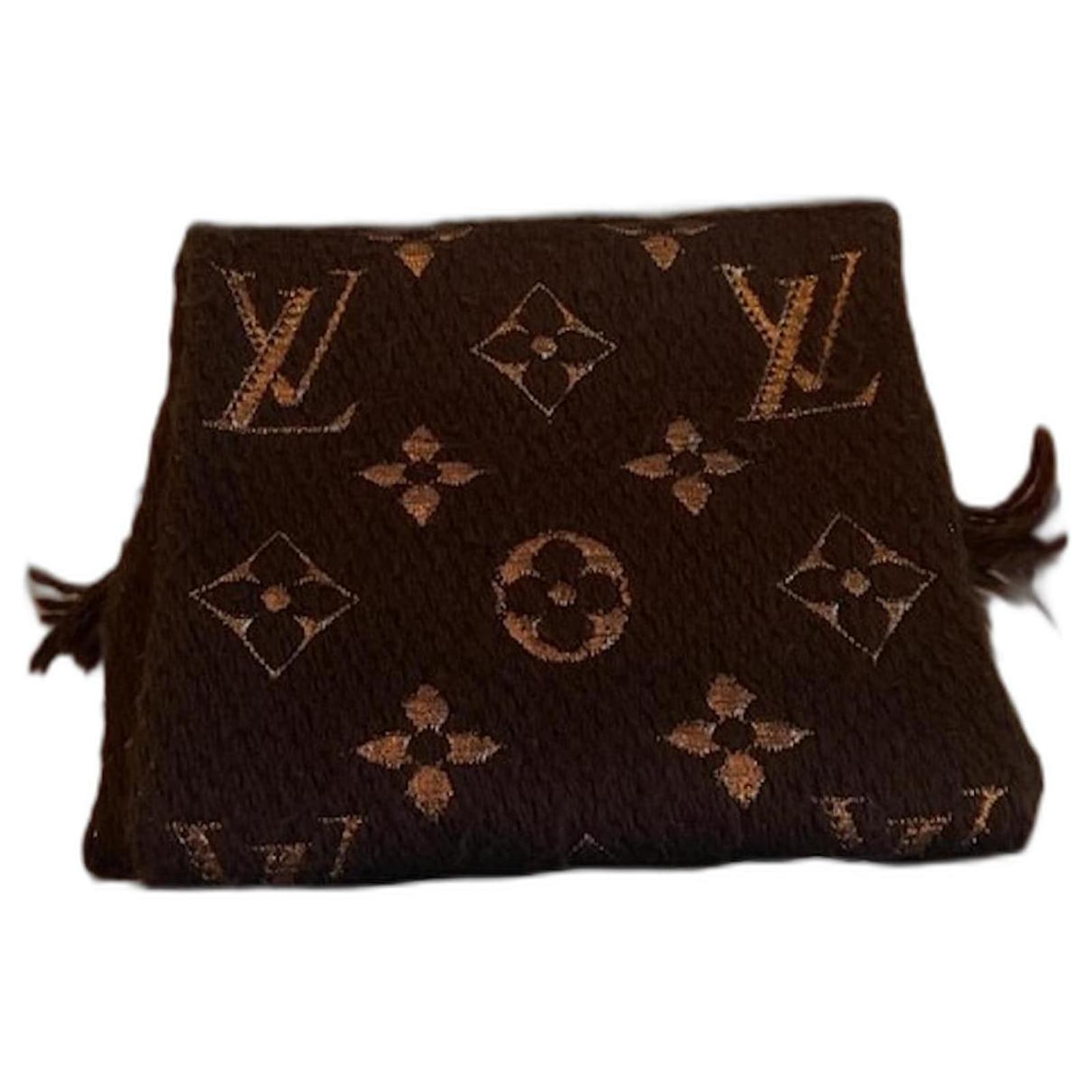 Louis Vuitton Brown LV Monogram Logomania Wool Shine Scarf