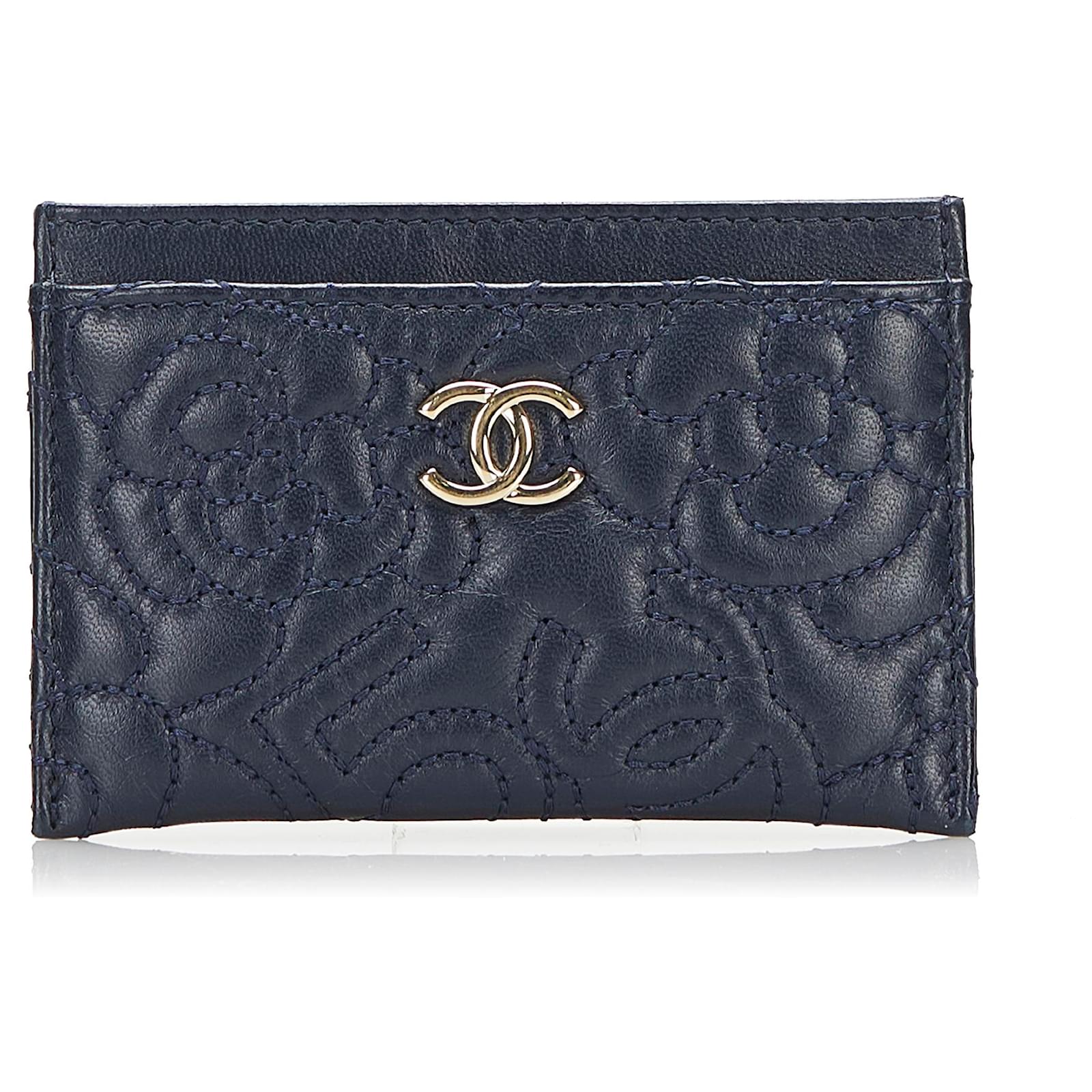 Chanel Blue CC Camellia Card Holder Leather ref.816922 - Joli Closet