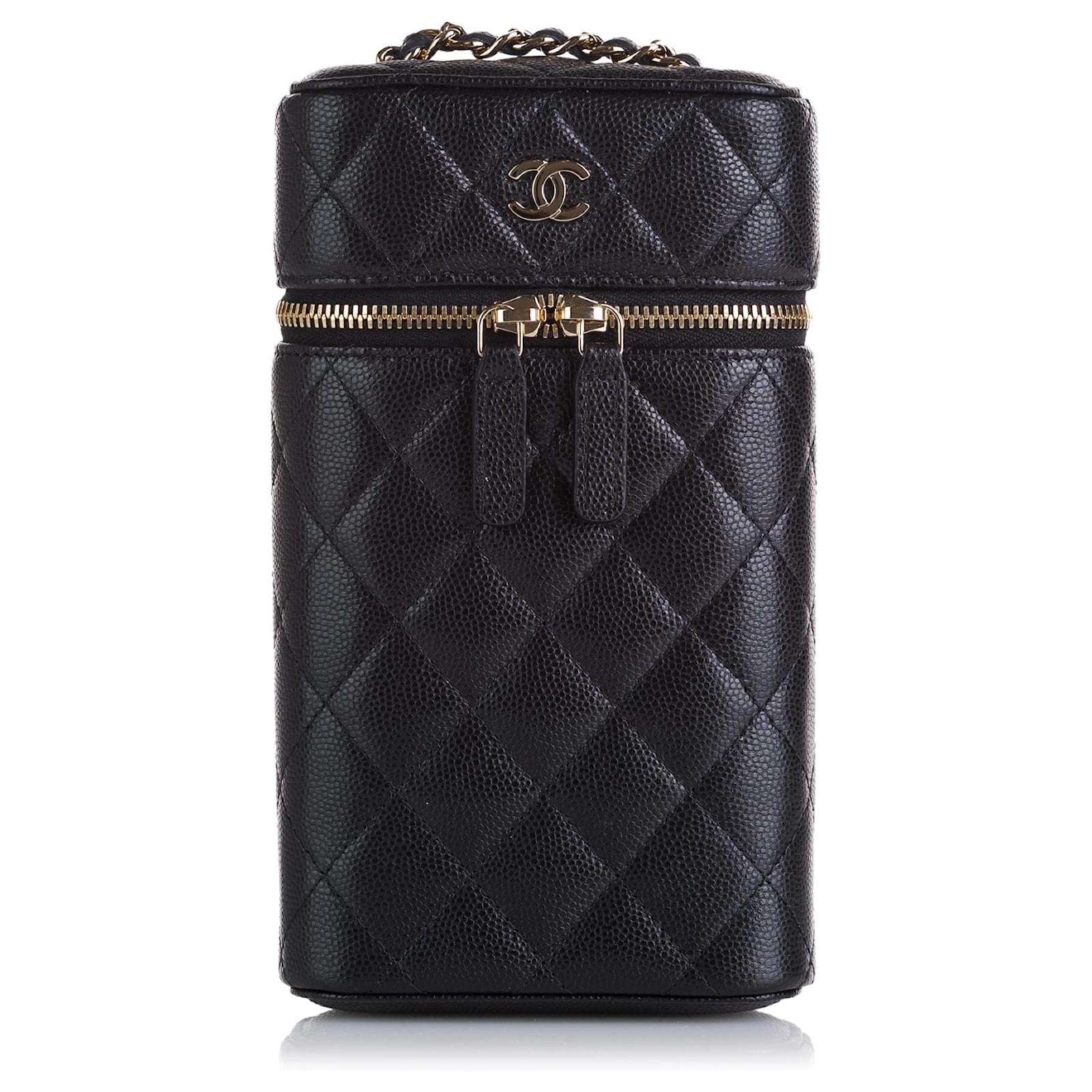 Chanel Caviar Quilted Phone Holder With Chain Black in Leather