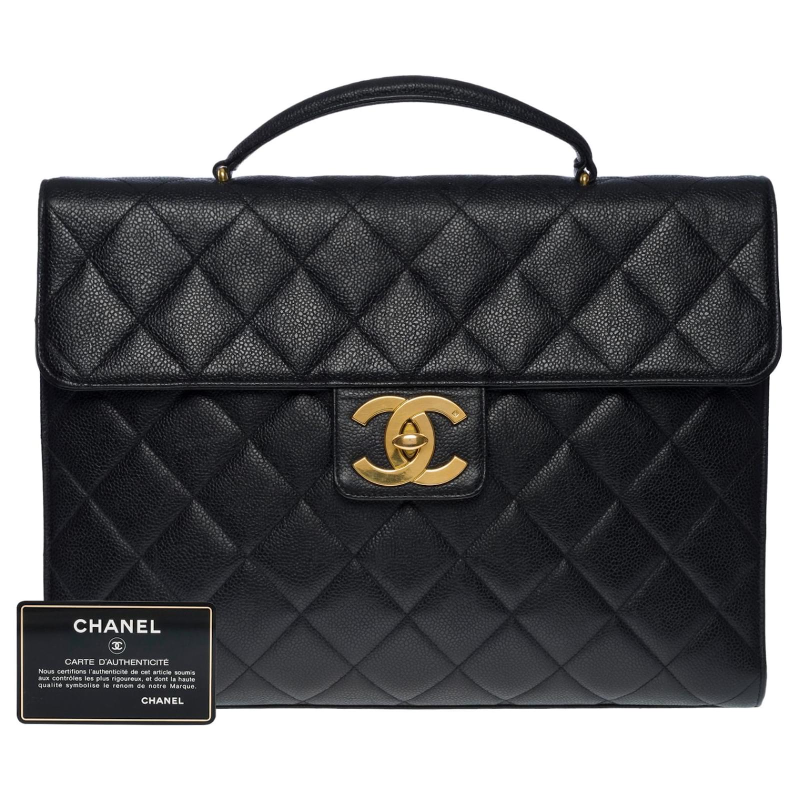 Chanel Briefcase in black quilted caviar leather, ref.818889 Joli Closet
