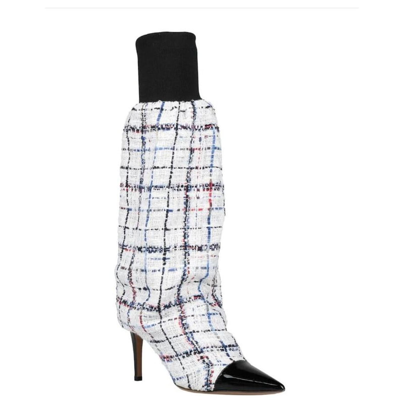 Alexandre Vauthier boots Black Leather Tweed ref.818953 Joli Closet