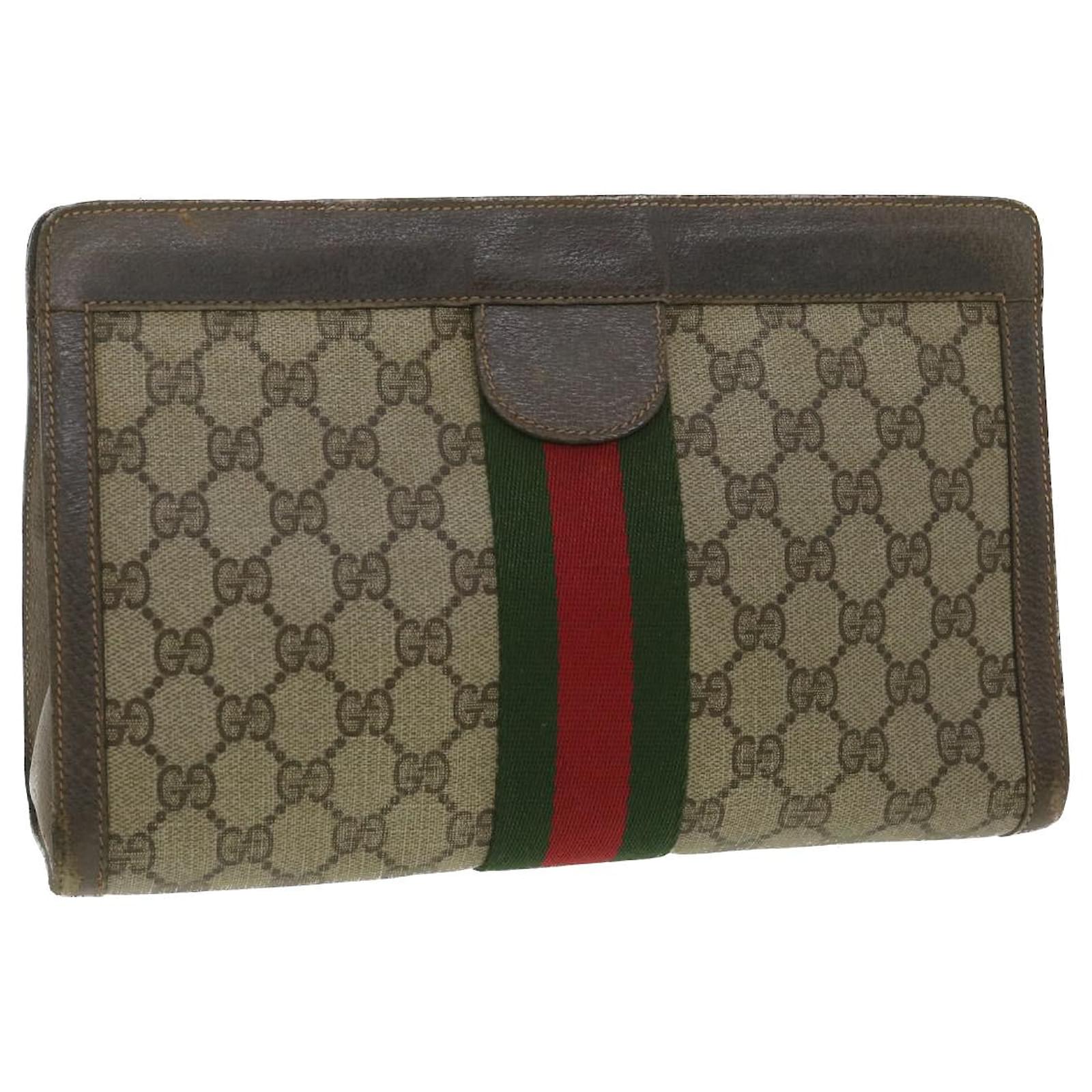 GUCCI GG Canvas Web Sherry Line Clutch Bag Beige Red Green 8901002 auth ...